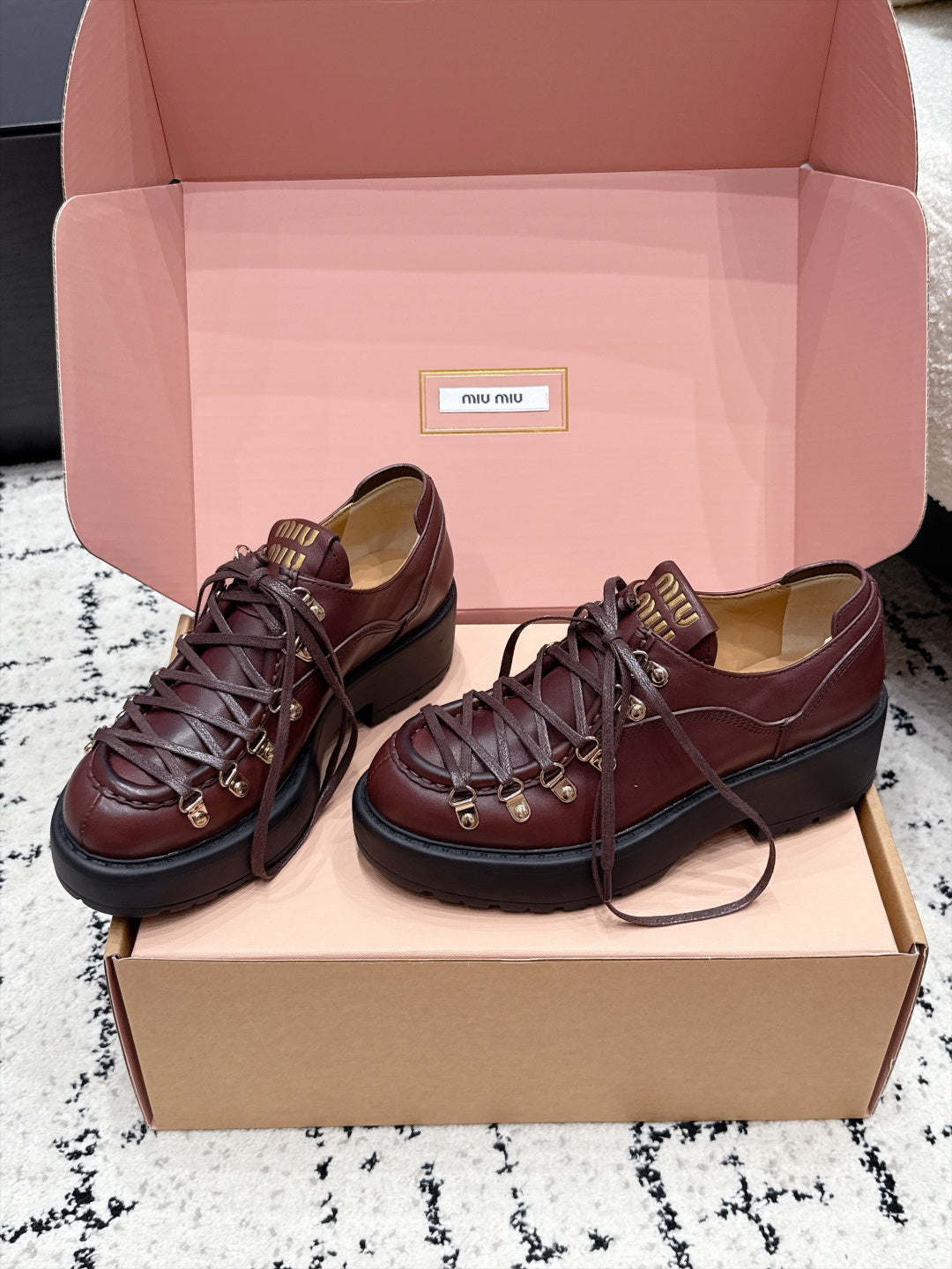 Miu Miu 26s Lace-up Loafers Caffe Leather 144419