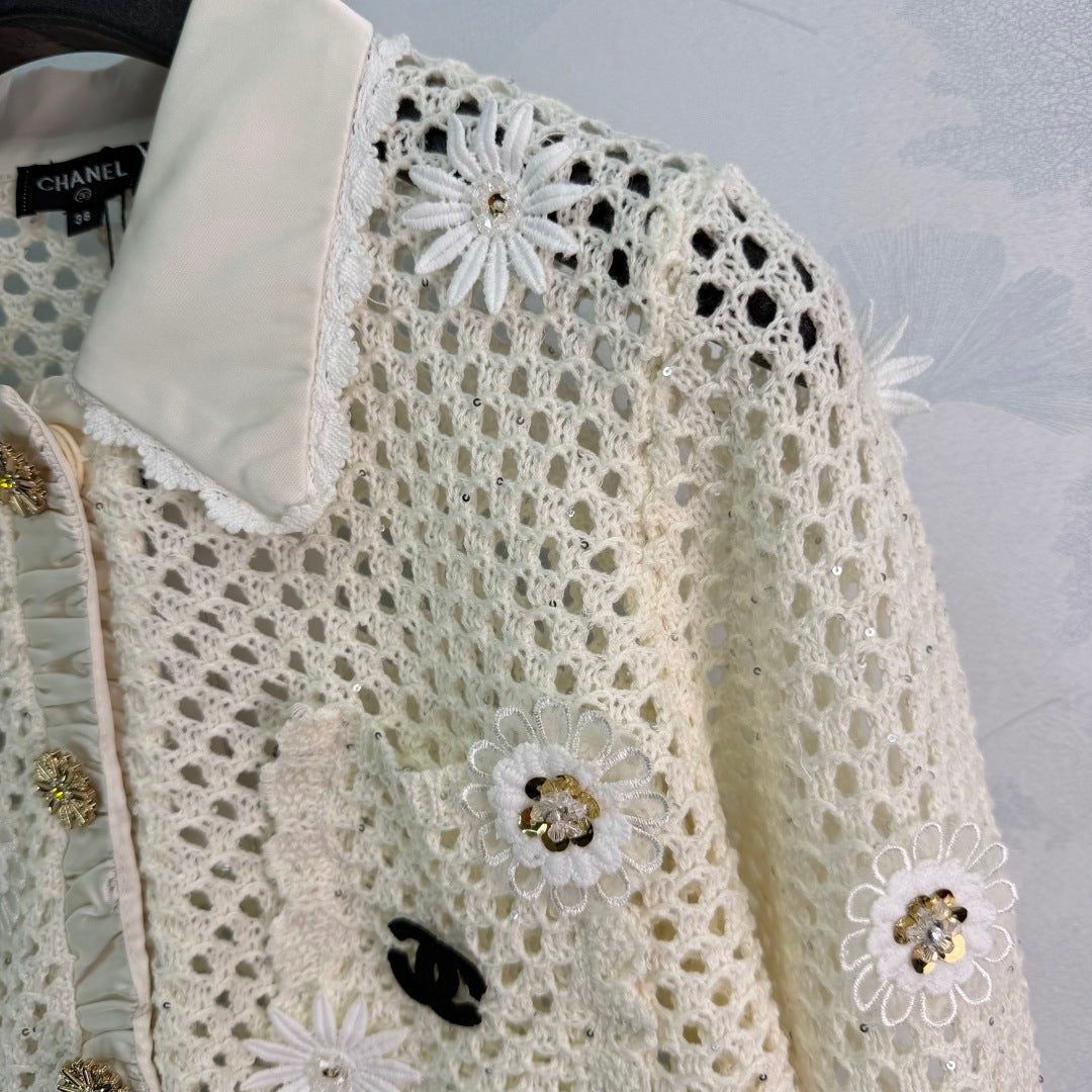 CC 26s Crochet Knit Cardigan Cream Wool 413369