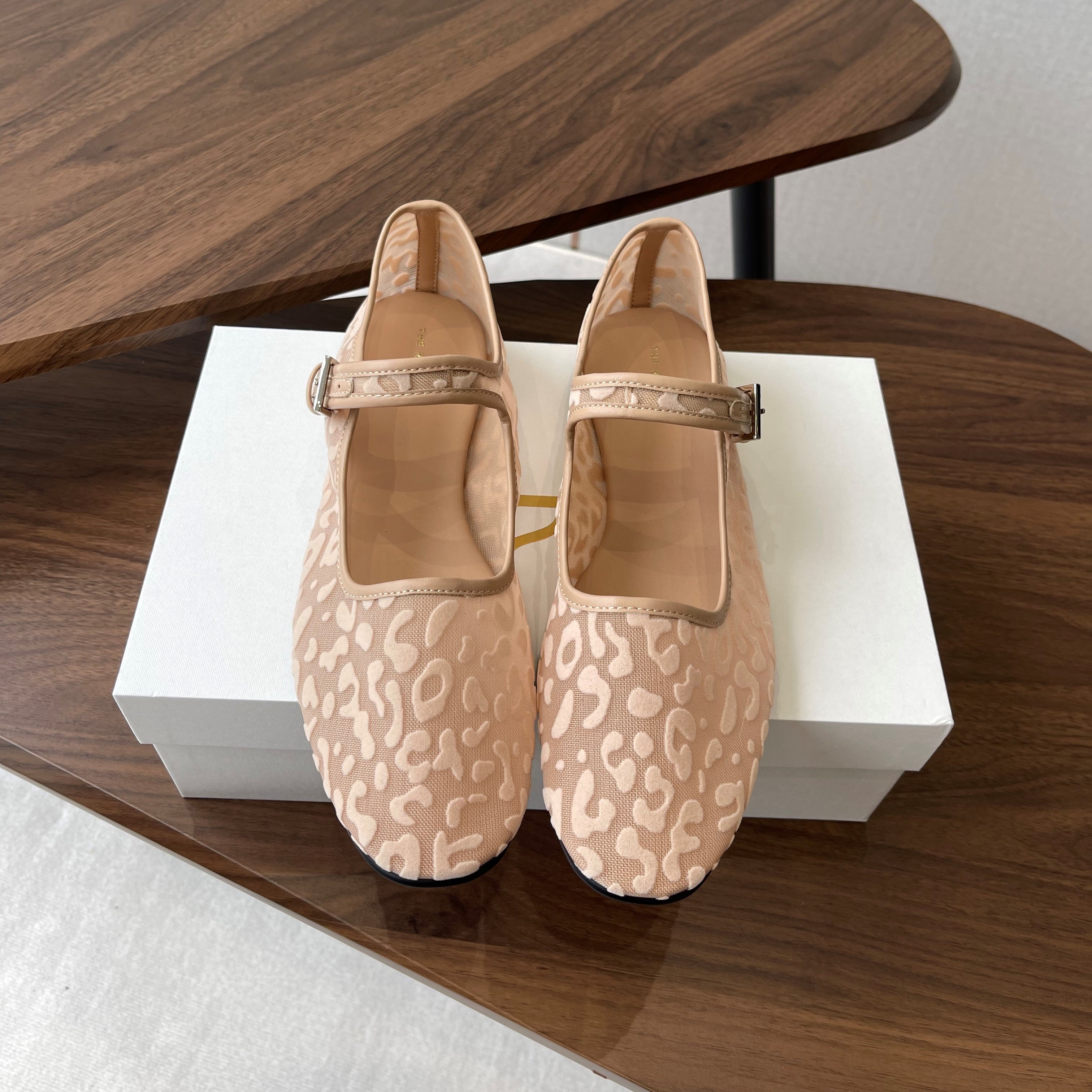 The Row  Mary Jane Nude Beige Mesh And Sheepskin 330803