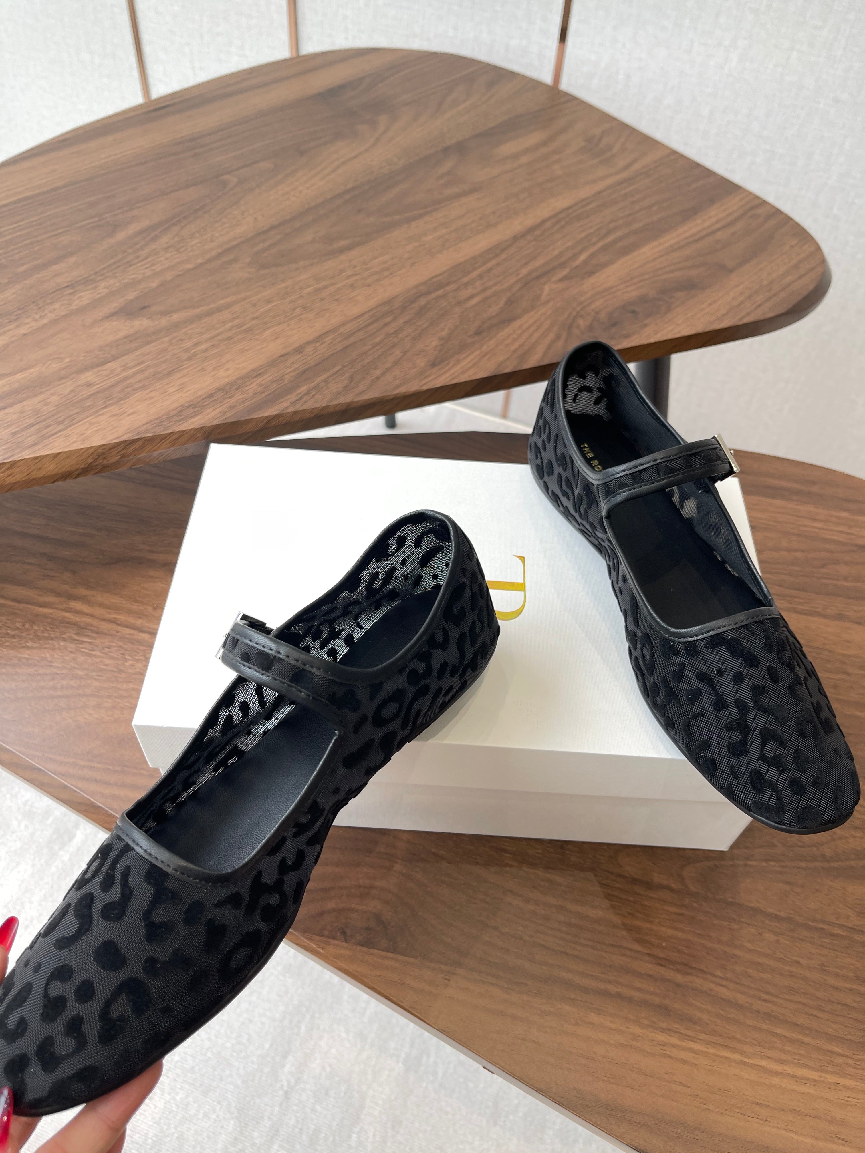 The Row  Mary Jane Black Mesh And Sheepskin 330804