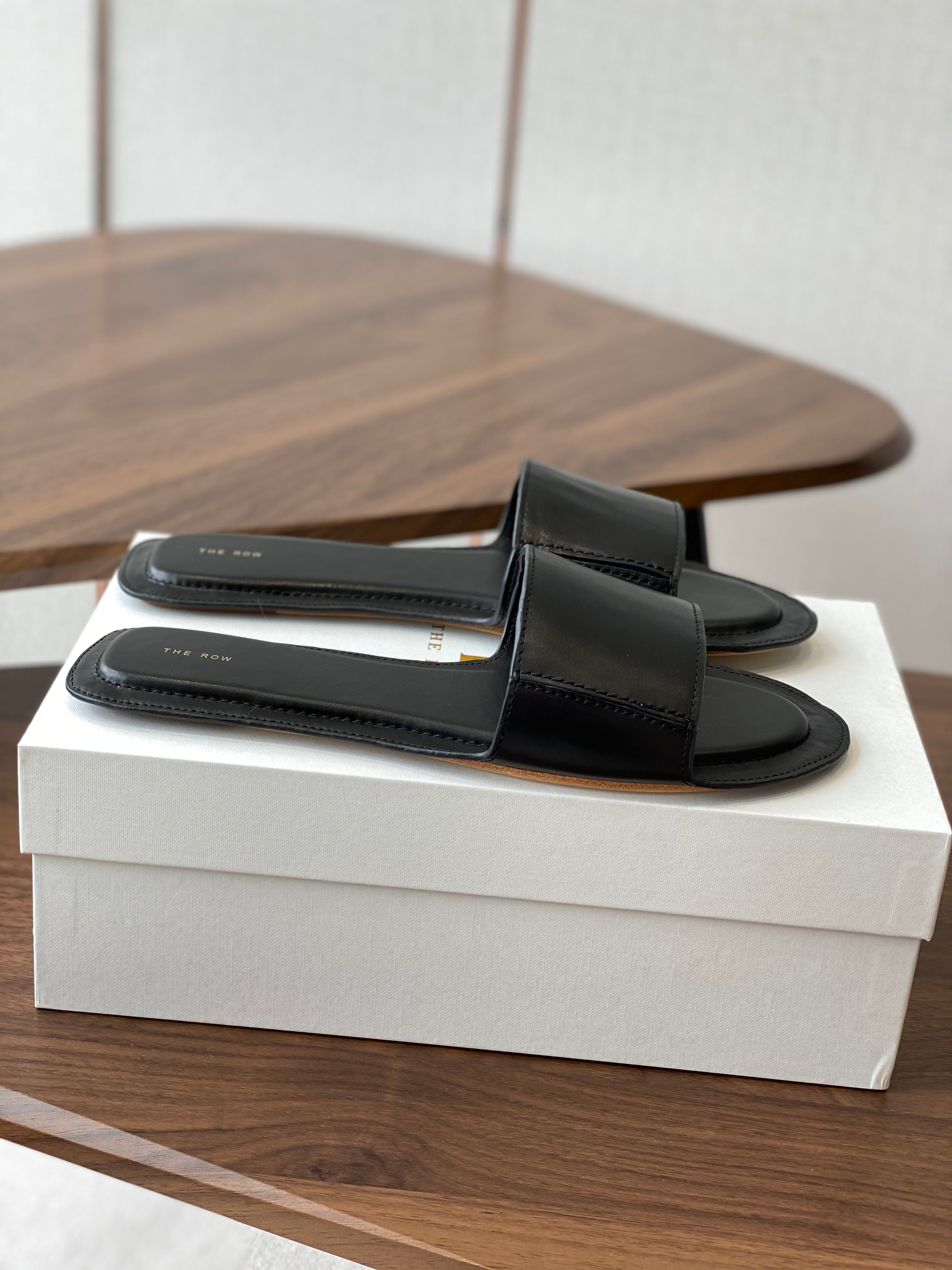 The Row Sara Strap Slide Sandal Black Cowhide 330806