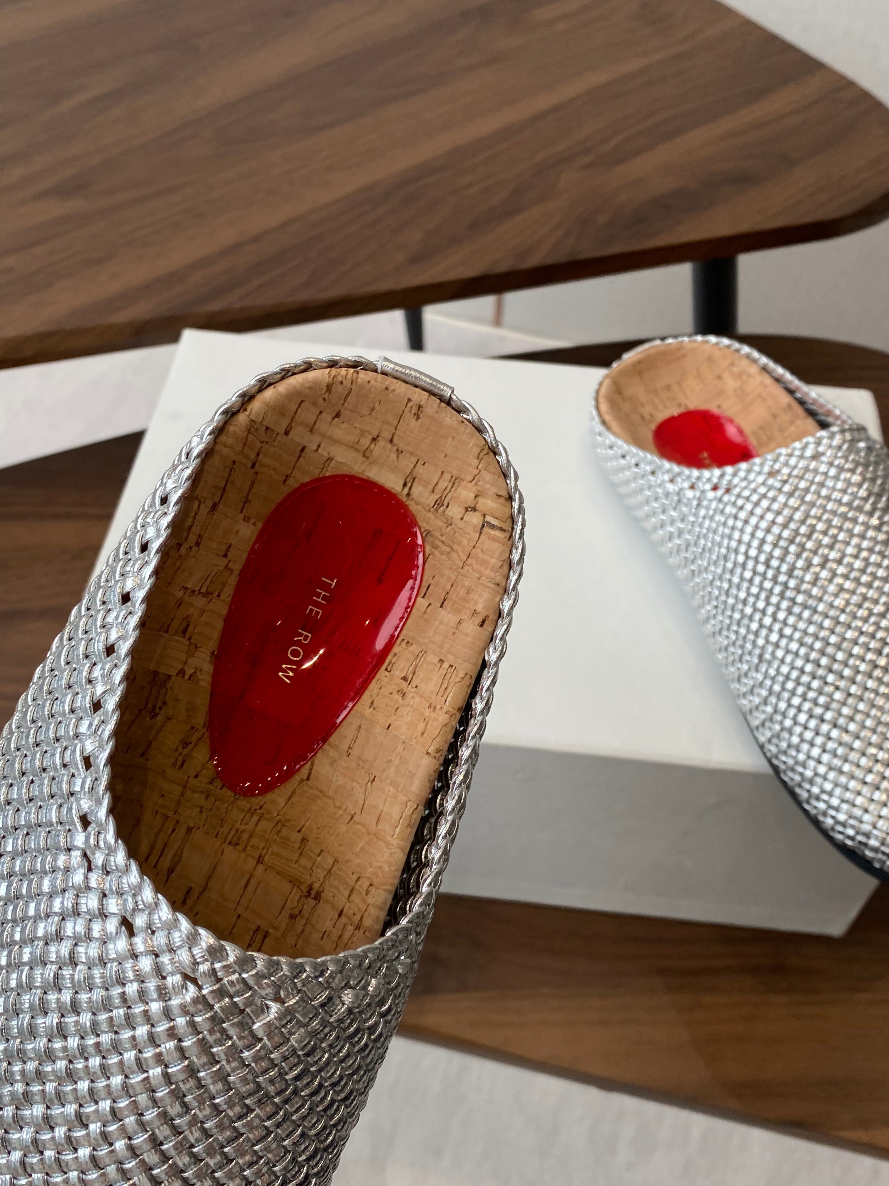The Row Slip-on Mule Metallic Silver Woven Cowhide 334529