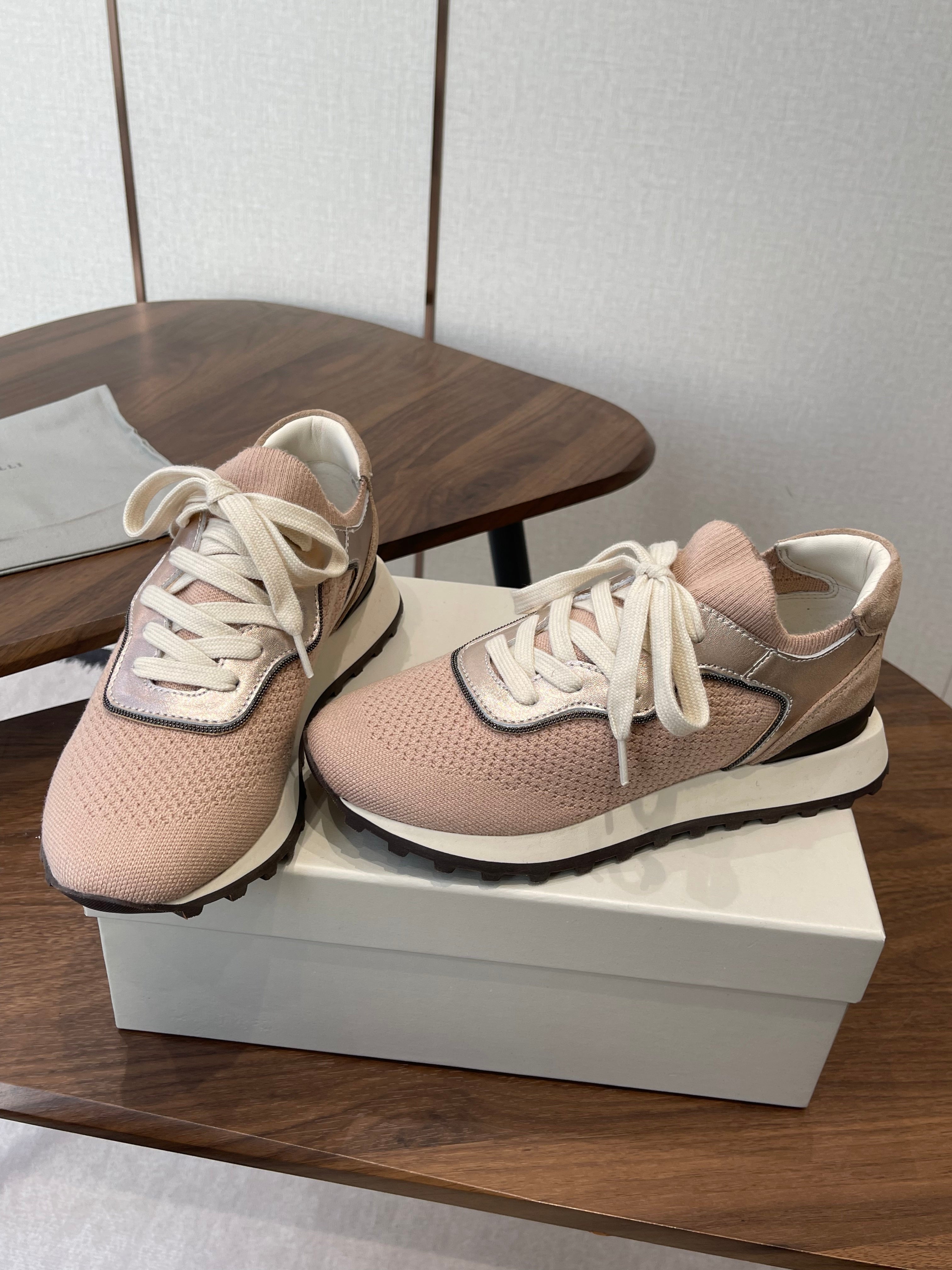 Brunello Runners With Shiny Eyelets Light Pink Suede Cotton 624470