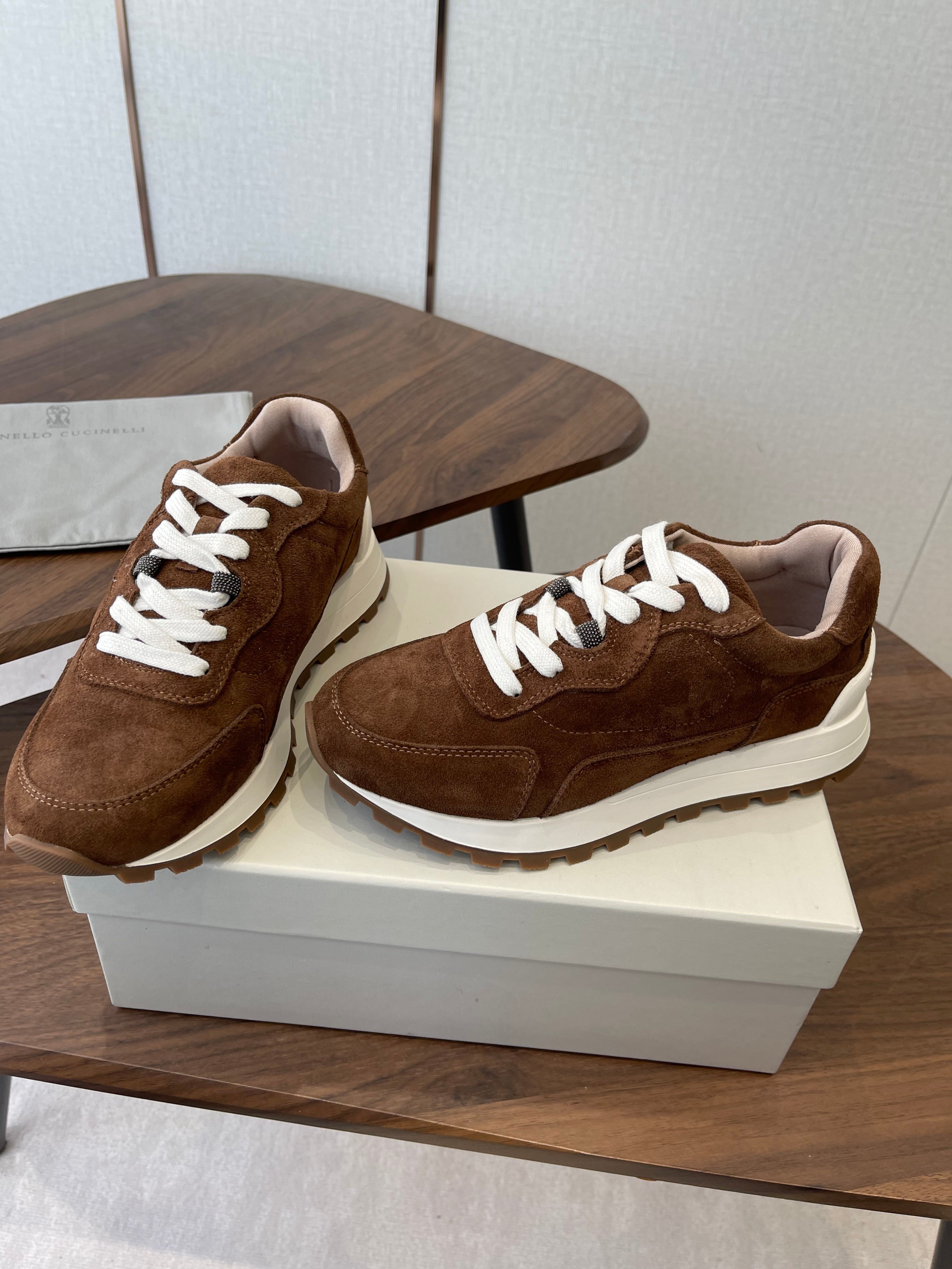 Brunello Runners With Shiny Details Brown Suede 624483