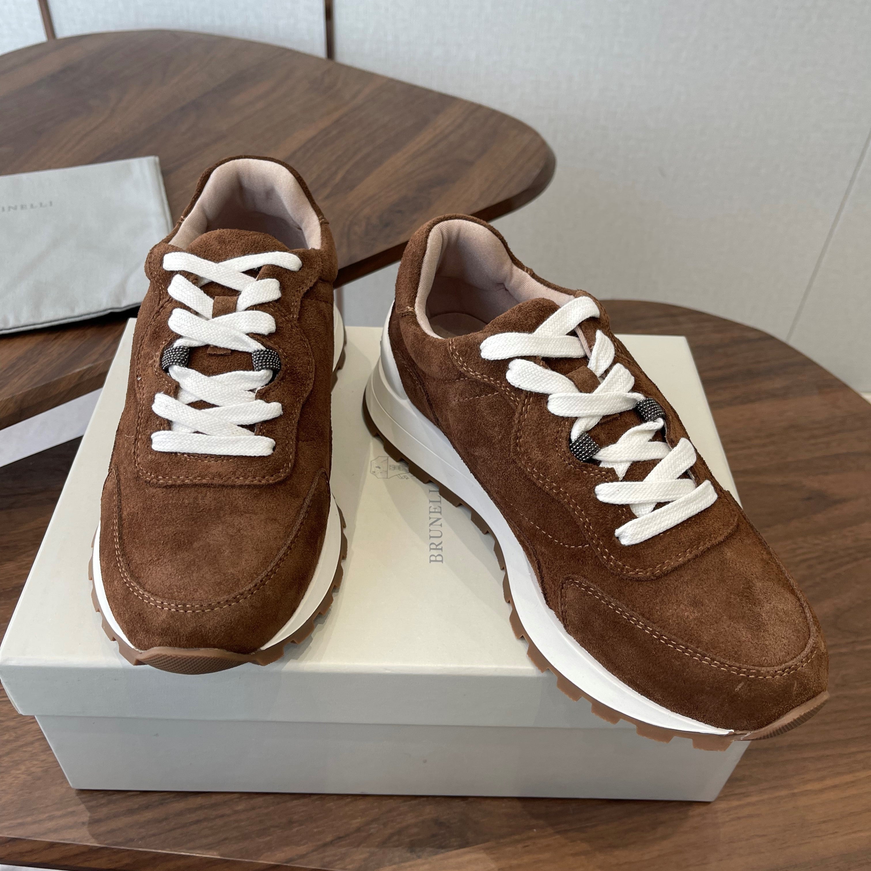 Brunello Runners With Shiny Details Brown Suede 624483