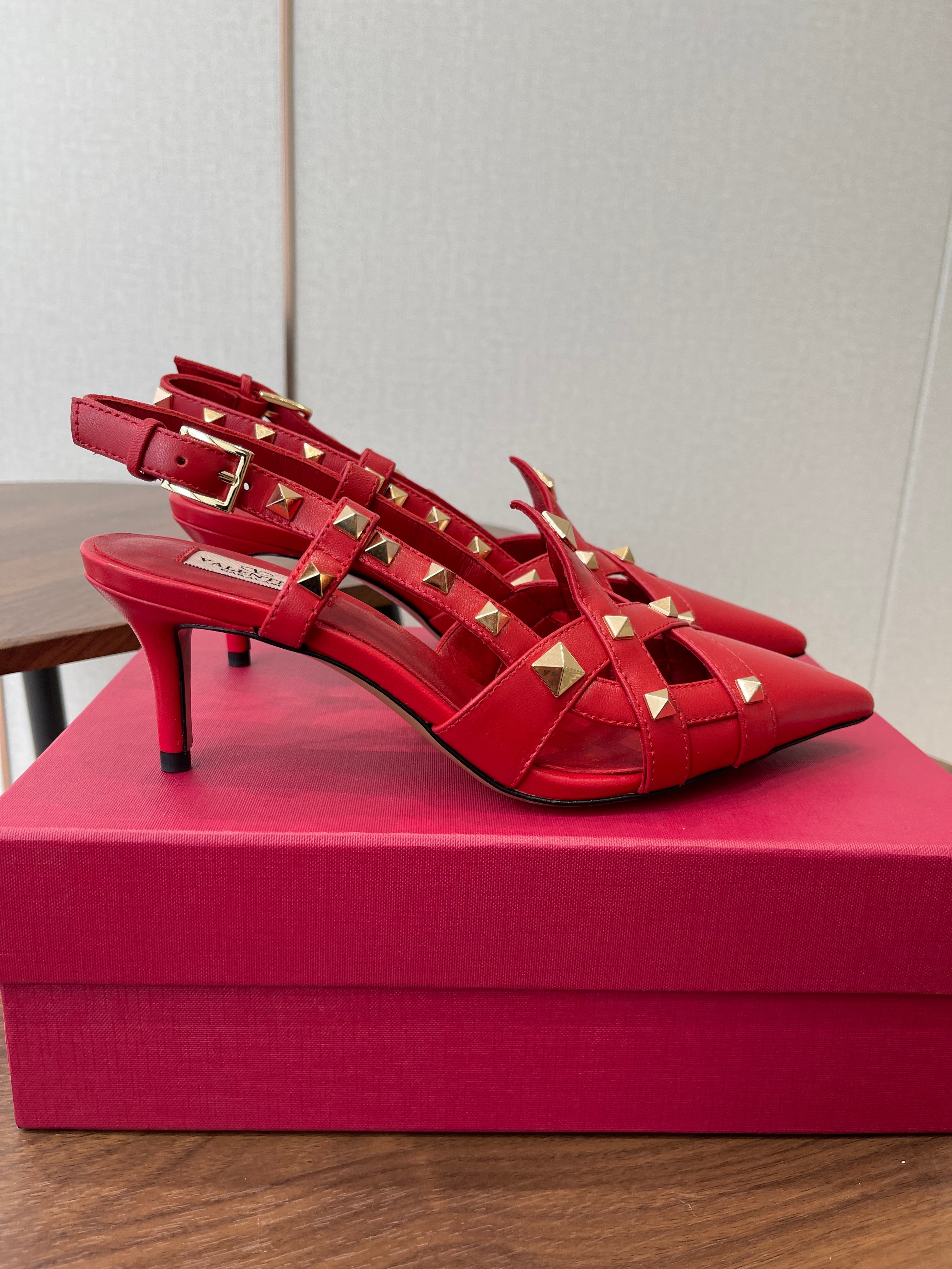 VT Studdy Pumps 65mm Red Leather 624351