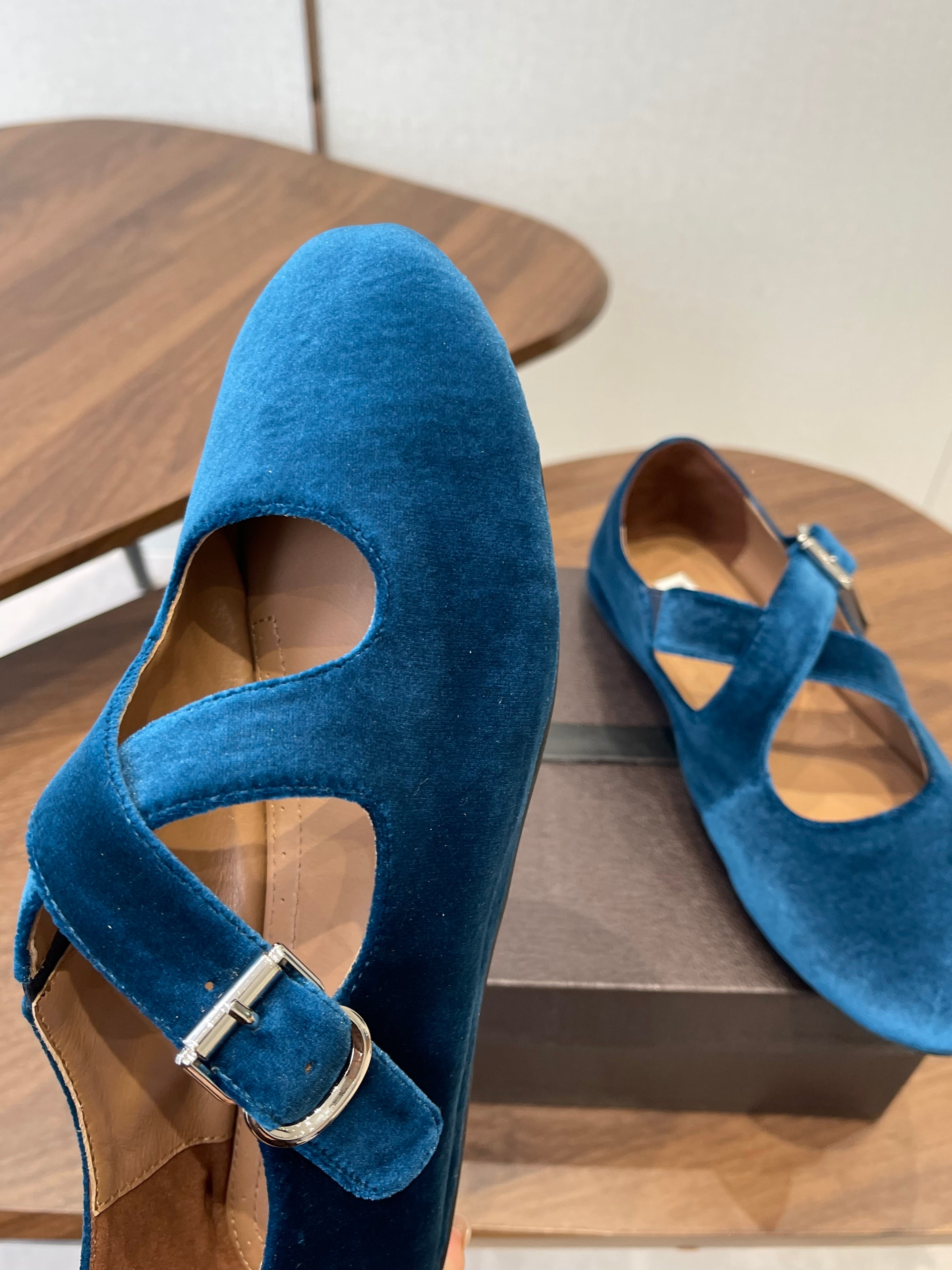 Alaïa Criss Cross Ballet Flat Dark Blue Velvet Velvet