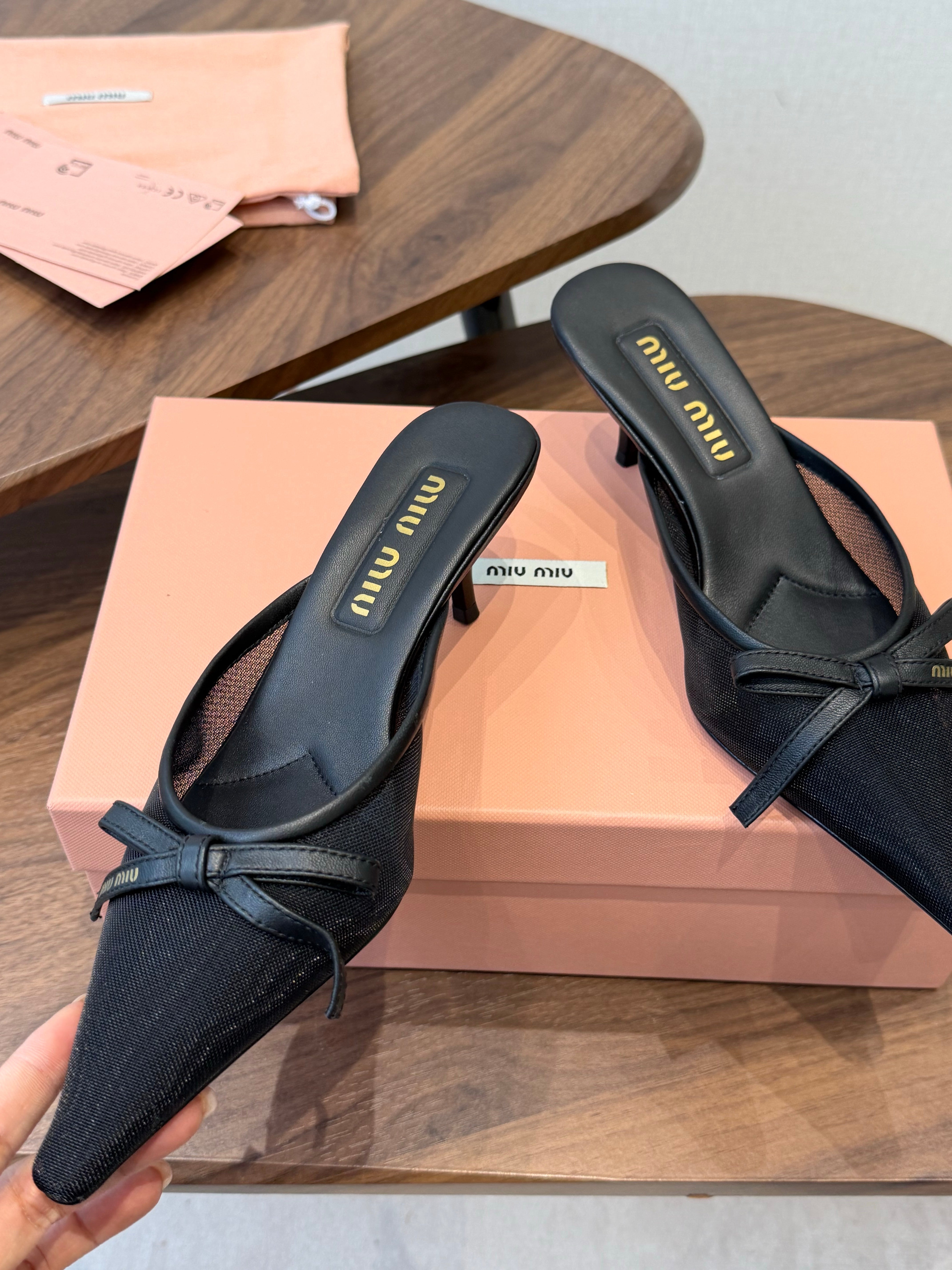 Miu 26s High-Heeled Mules Black Cotton 790457