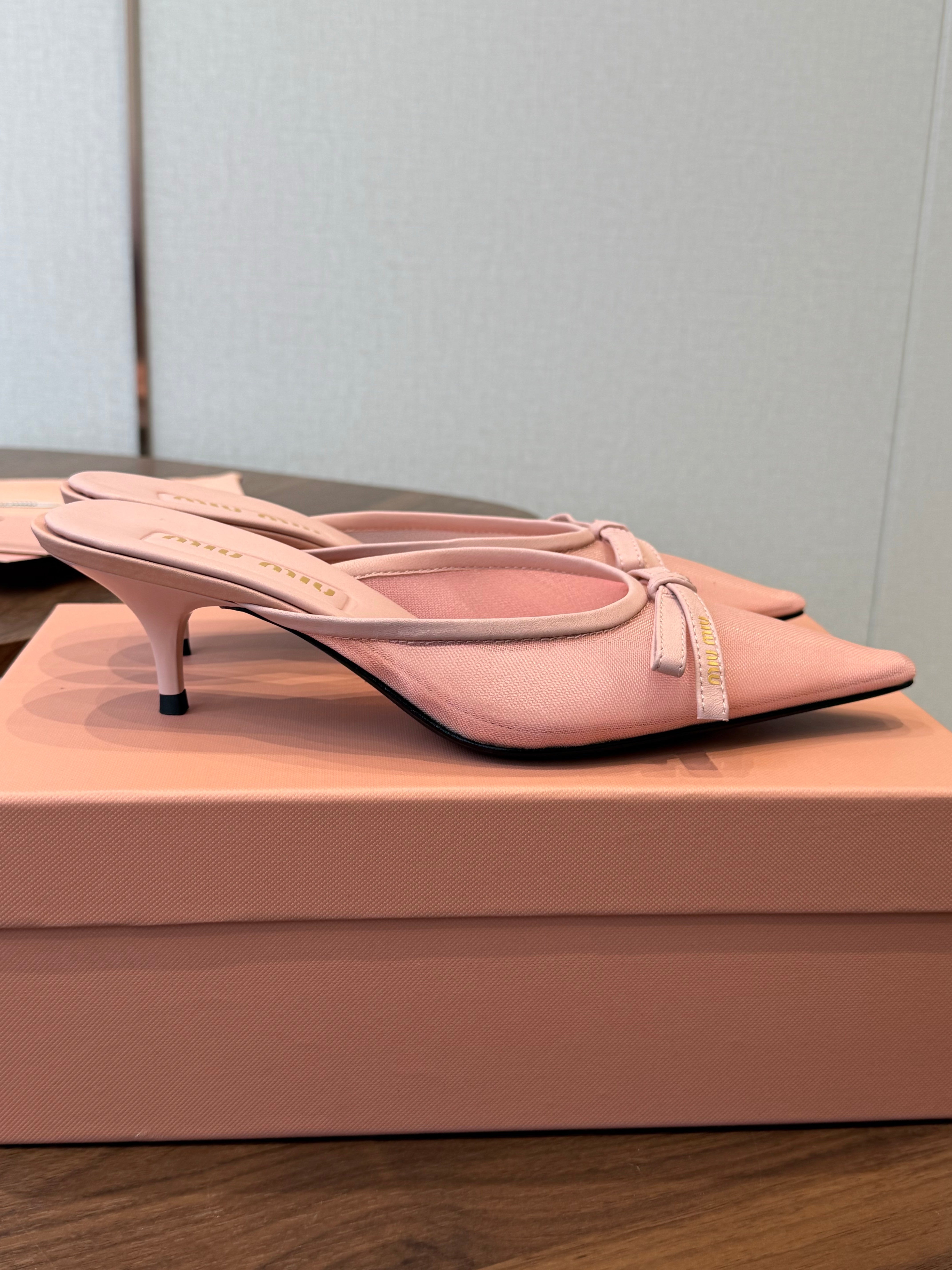 Miu 26s High-Heeled Mules Light Pink Cotton 790459