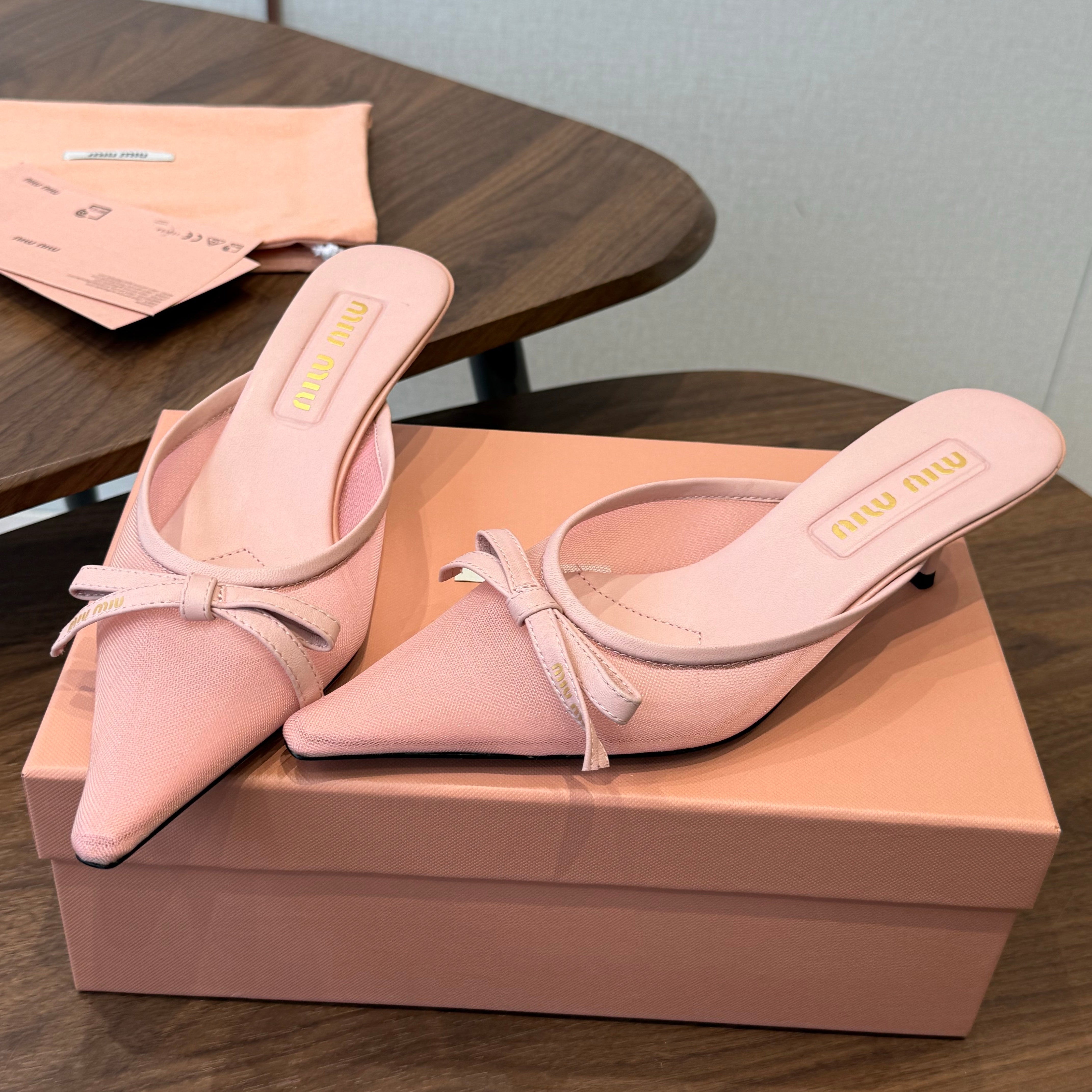 Miu 26s High-Heeled Mules Light Pink Cotton 790459