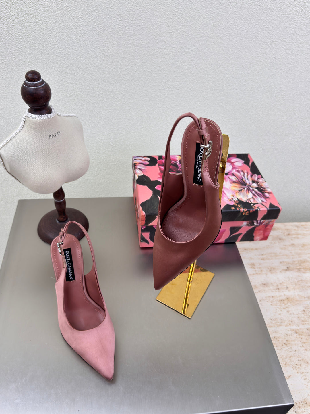 DC Slingback Pumps Pink Silk & Sheepskin 343142