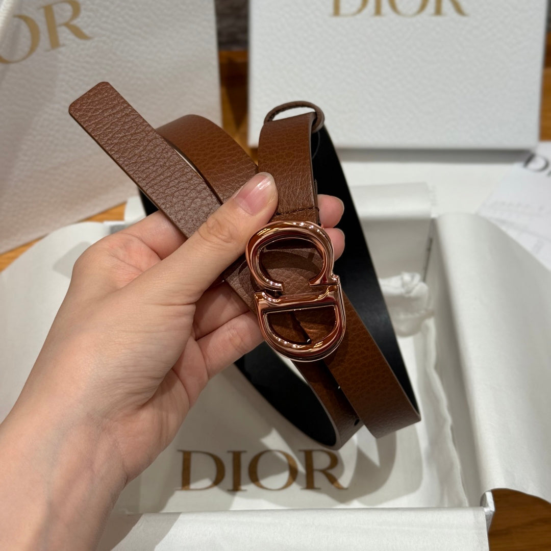 Dior 2026 Saddle Rose Gold Buckle Belt 20mm Cowhide