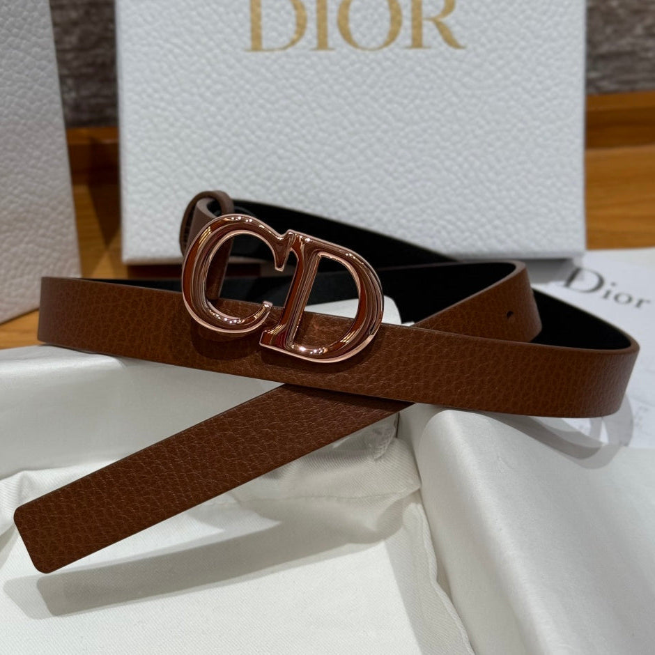 Dior 2026 Saddle Rose Gold Buckle Belt 20mm Cowhide