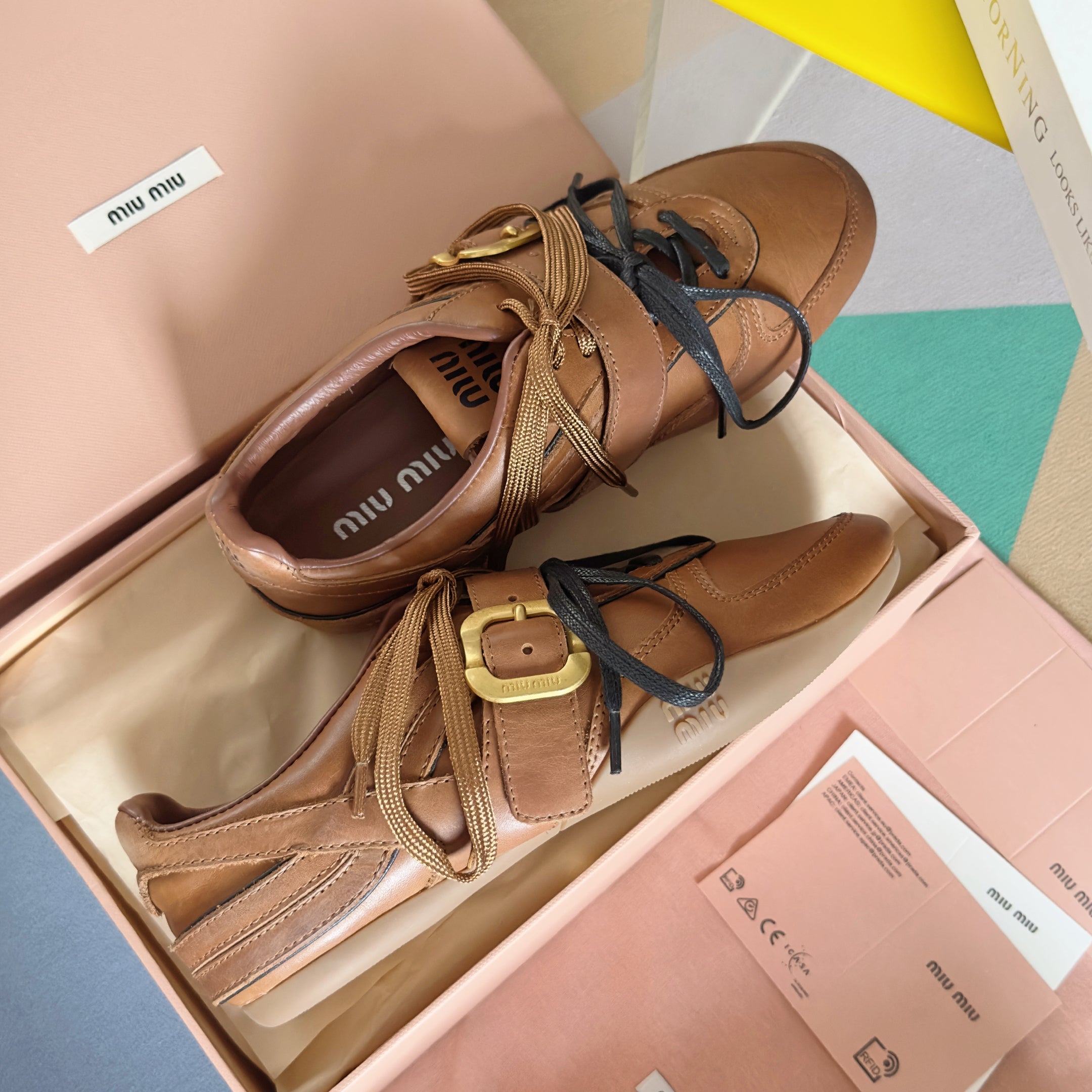 Miu Sneakers With Buckle Brown Leather 509754