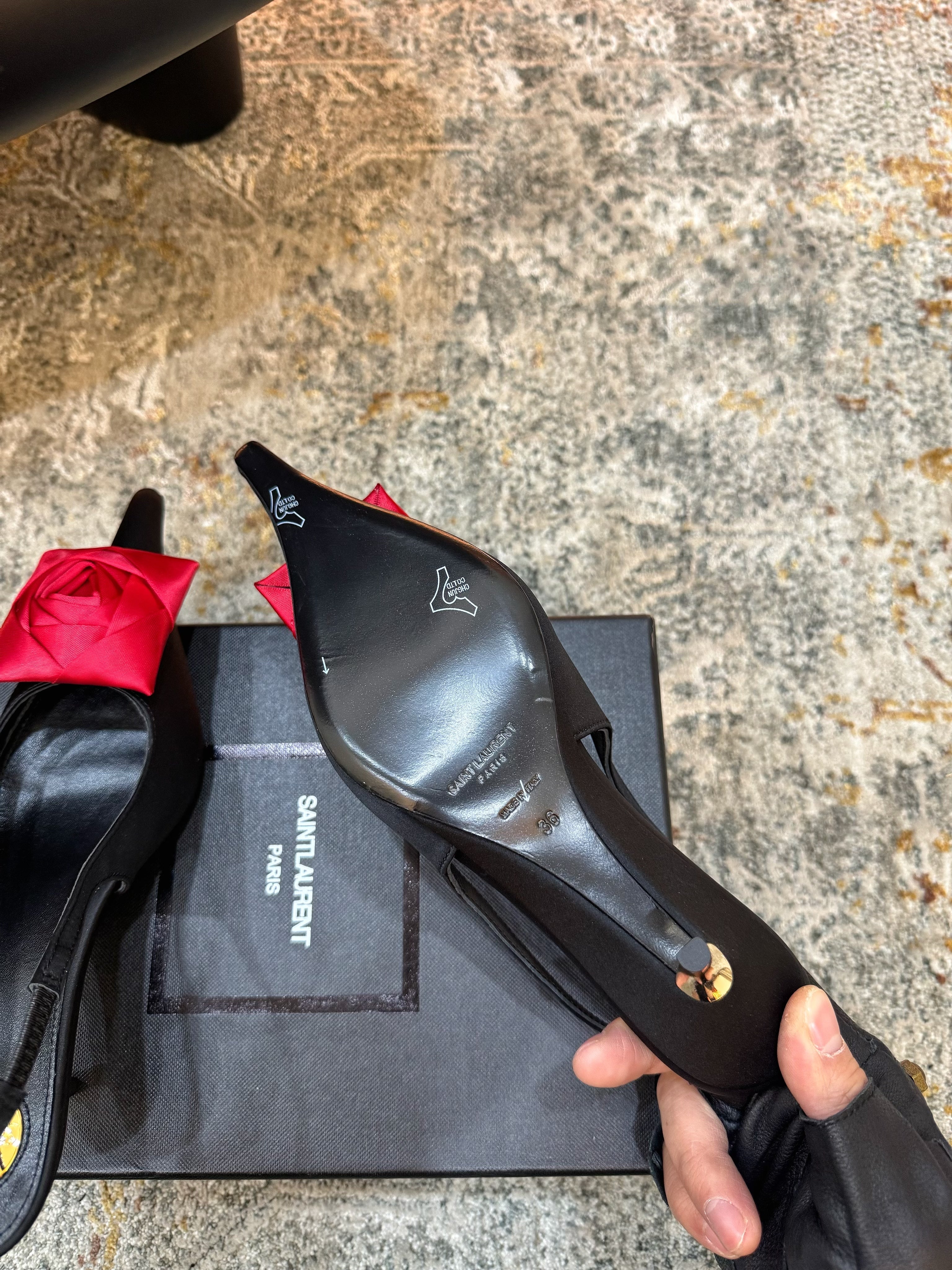 YSL Dakota Pumps 50mm Black Red Satin 637206