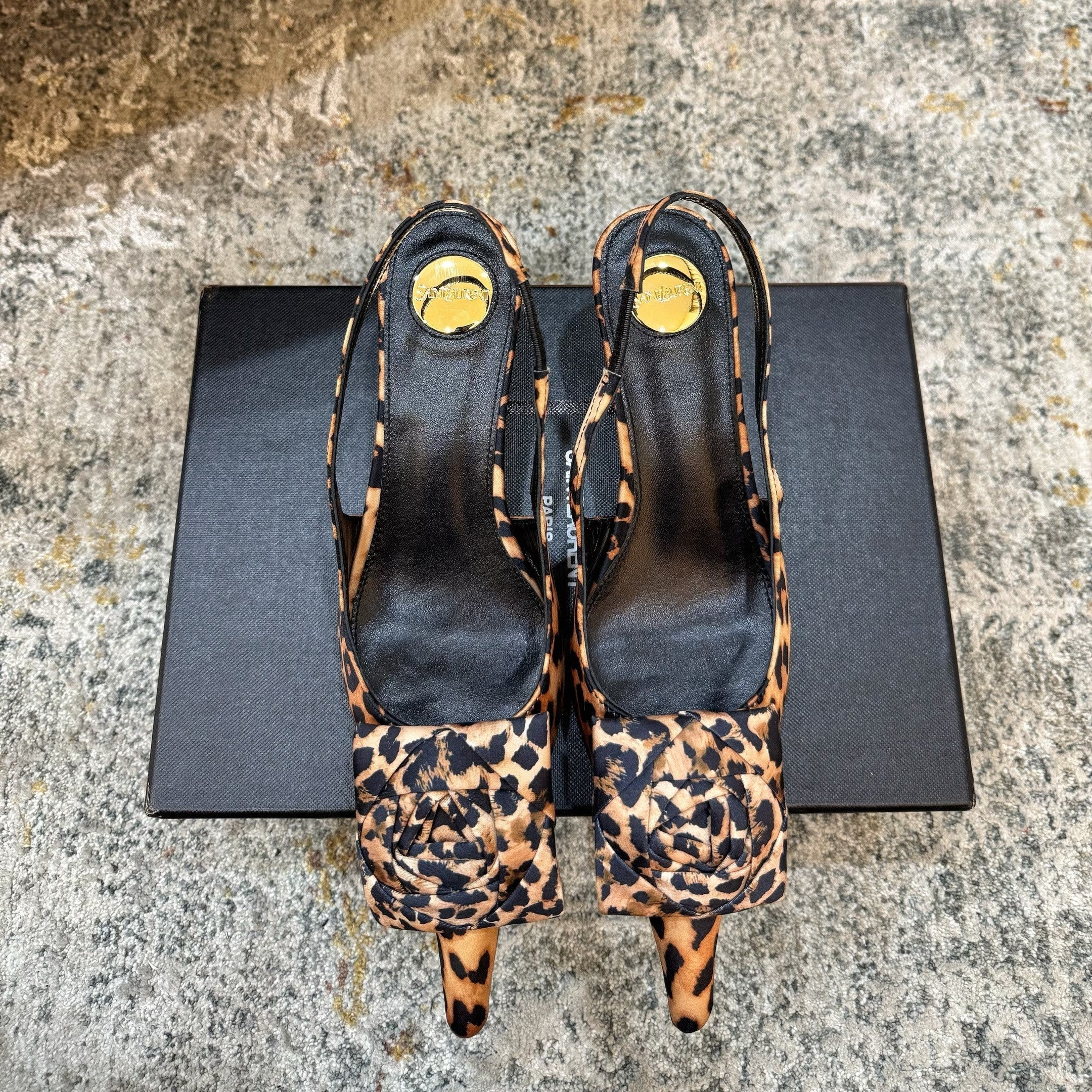 YSL Dakota Pumps 50mm Leopard Printed Satin 637208