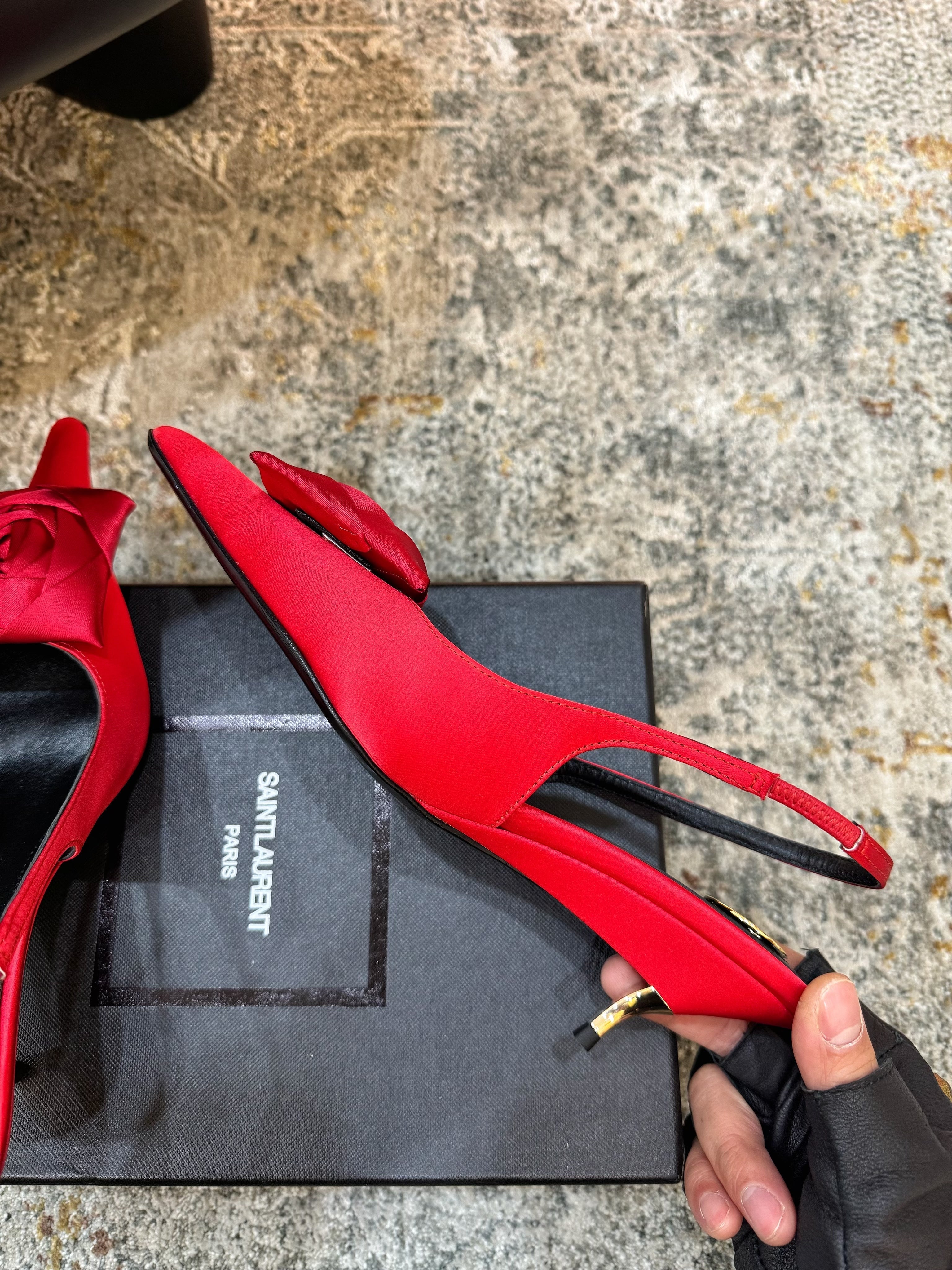 YSL Dakota Pumps 50mm Red Satin 637211