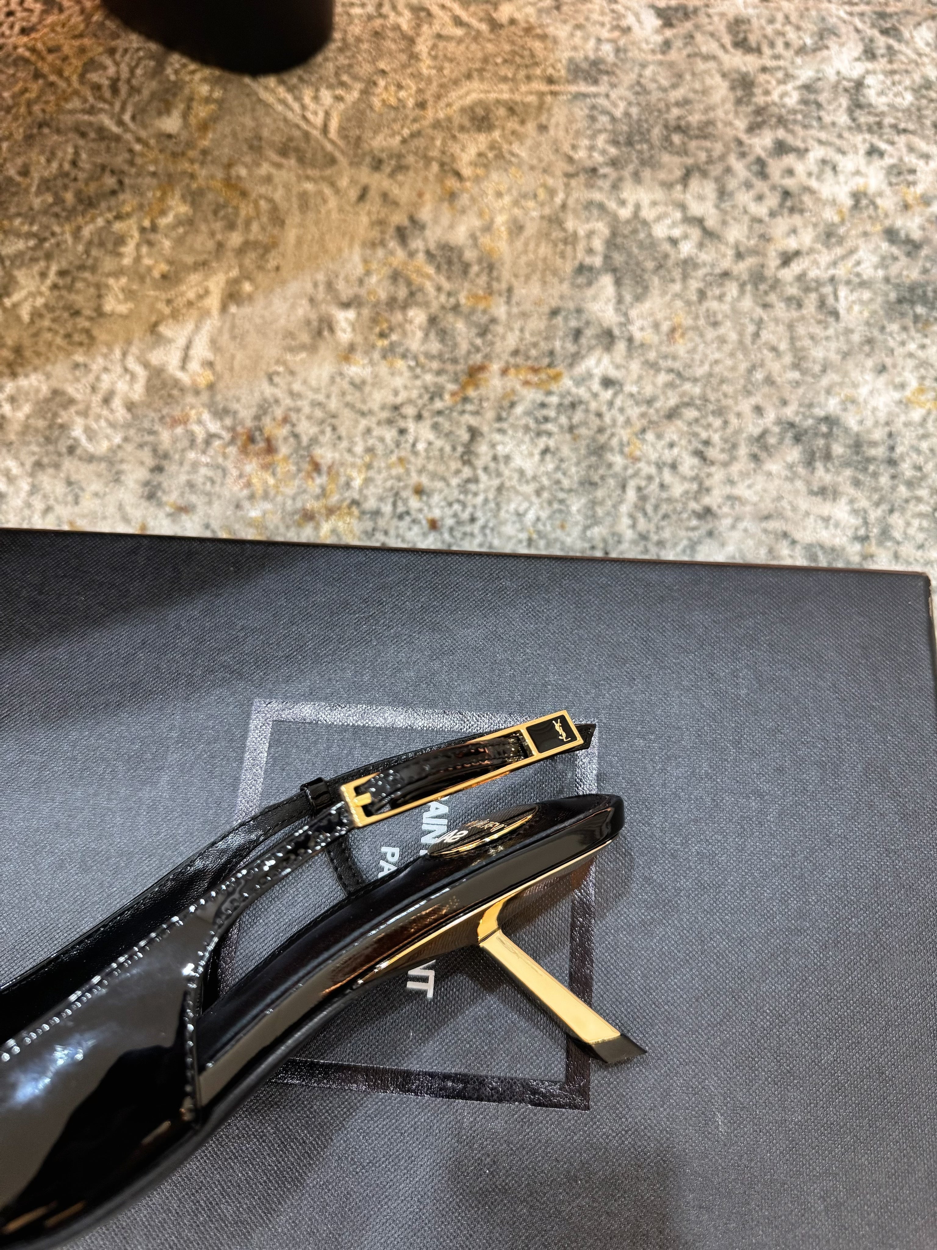 YSL Anne-Marie Slingback 8cm Black Patent Leather 637221