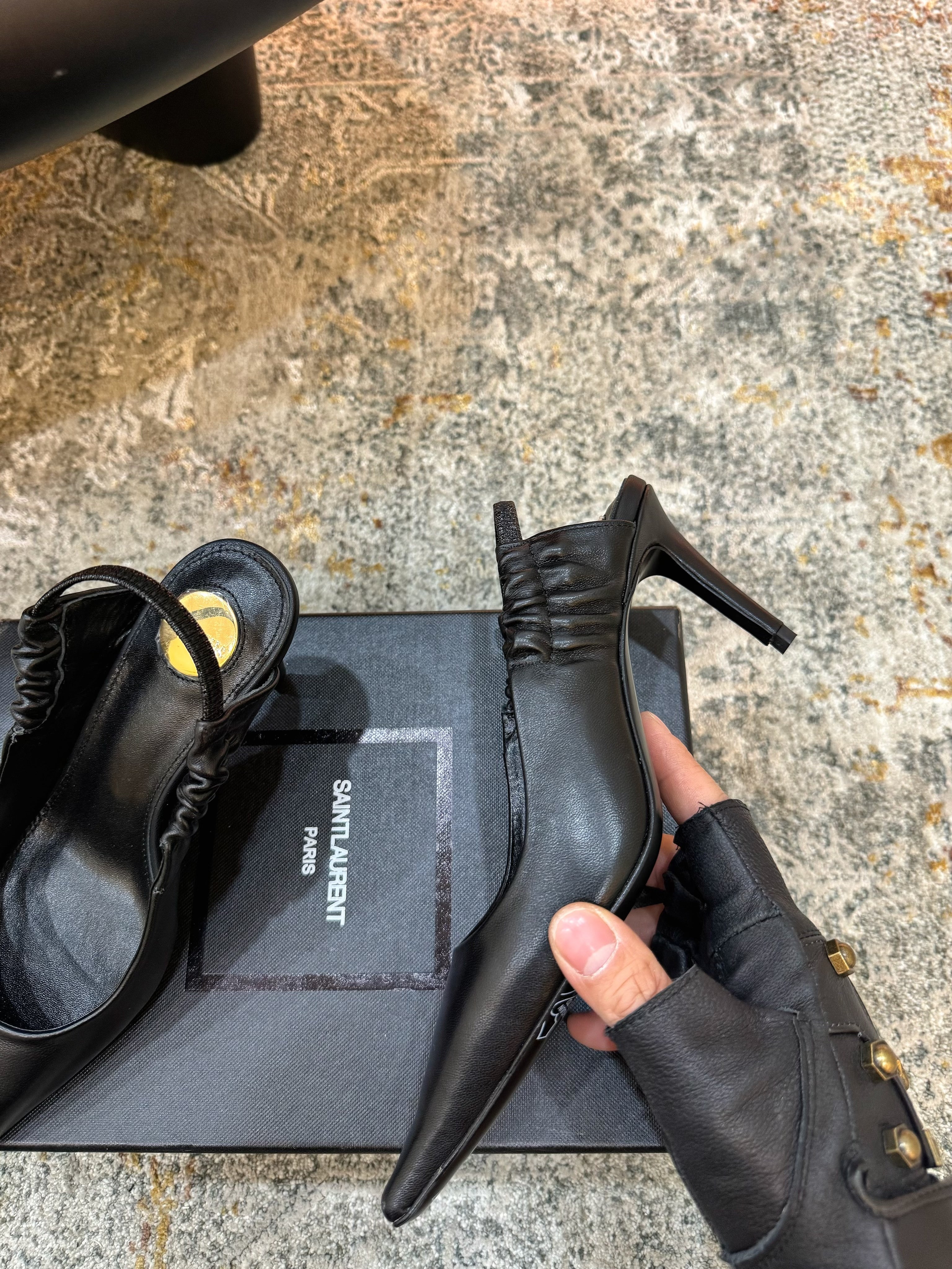 YSL Anne-Marie Slingback 8cm Black Sheepskin 637227