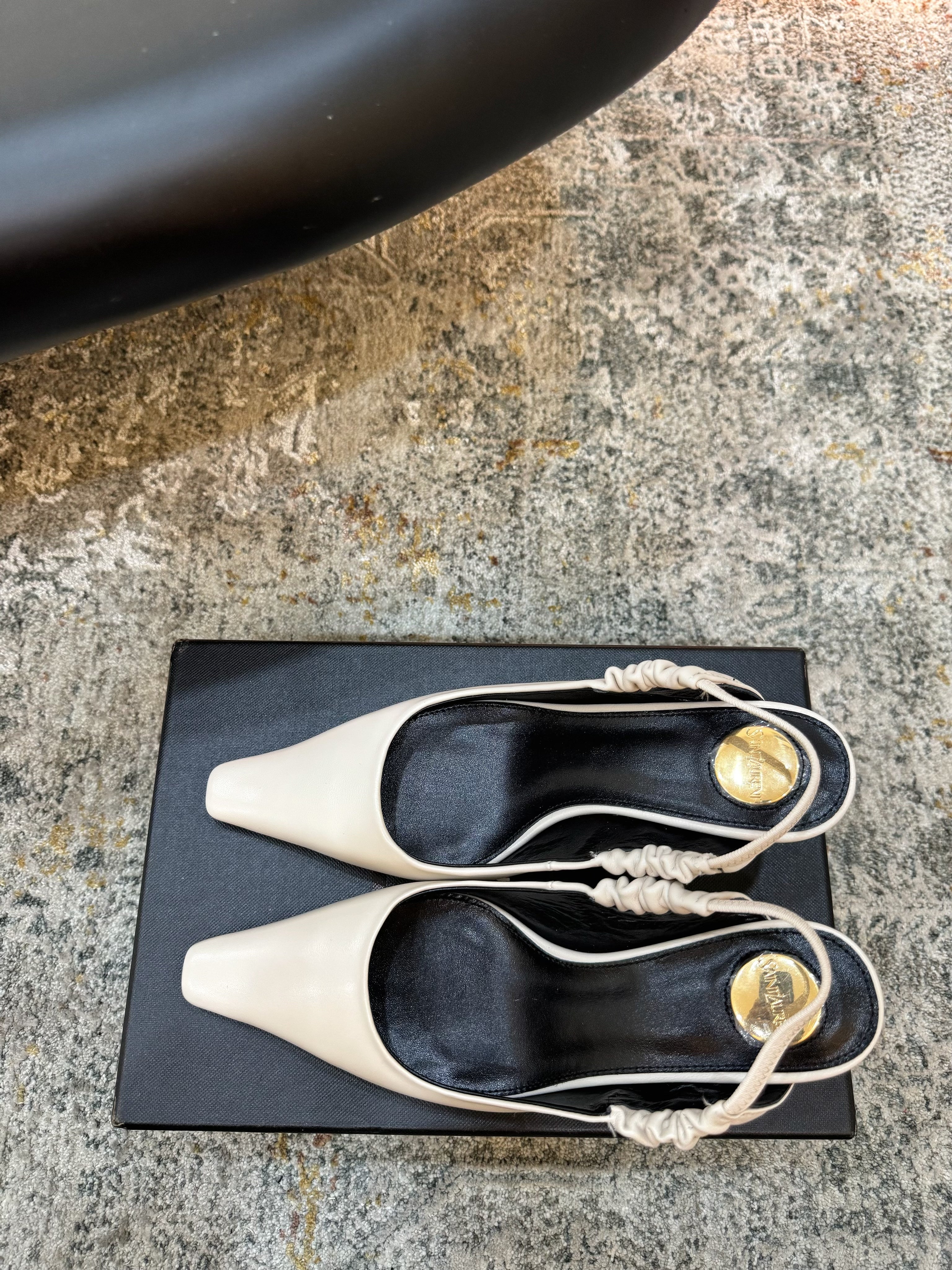 YSL Anne-Marie Slingback 8cm White Sheepskin Silk 637228