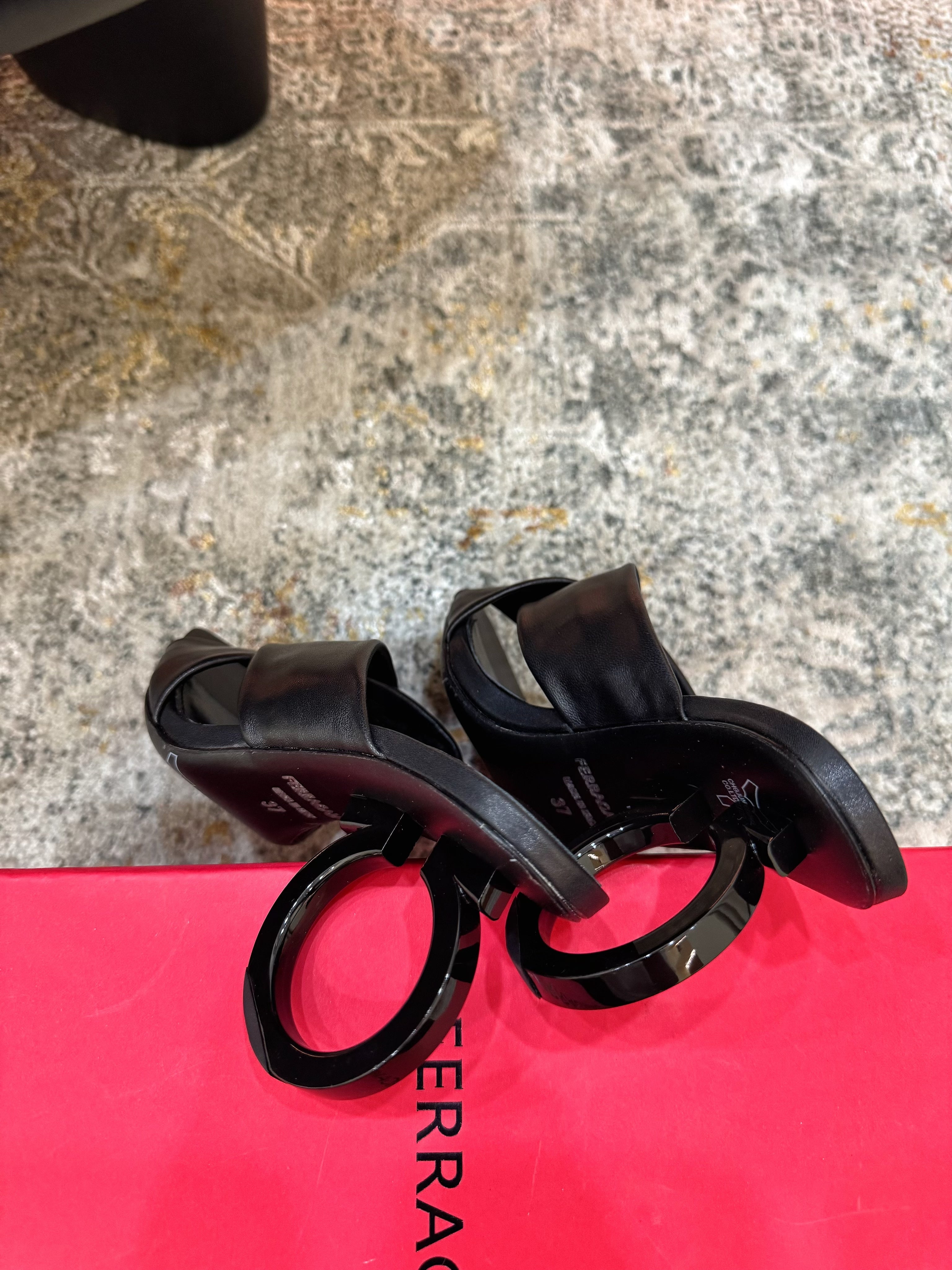 Ferragamo Gancini-Heel Padded Sandals 9cm Black Cowhide 694847