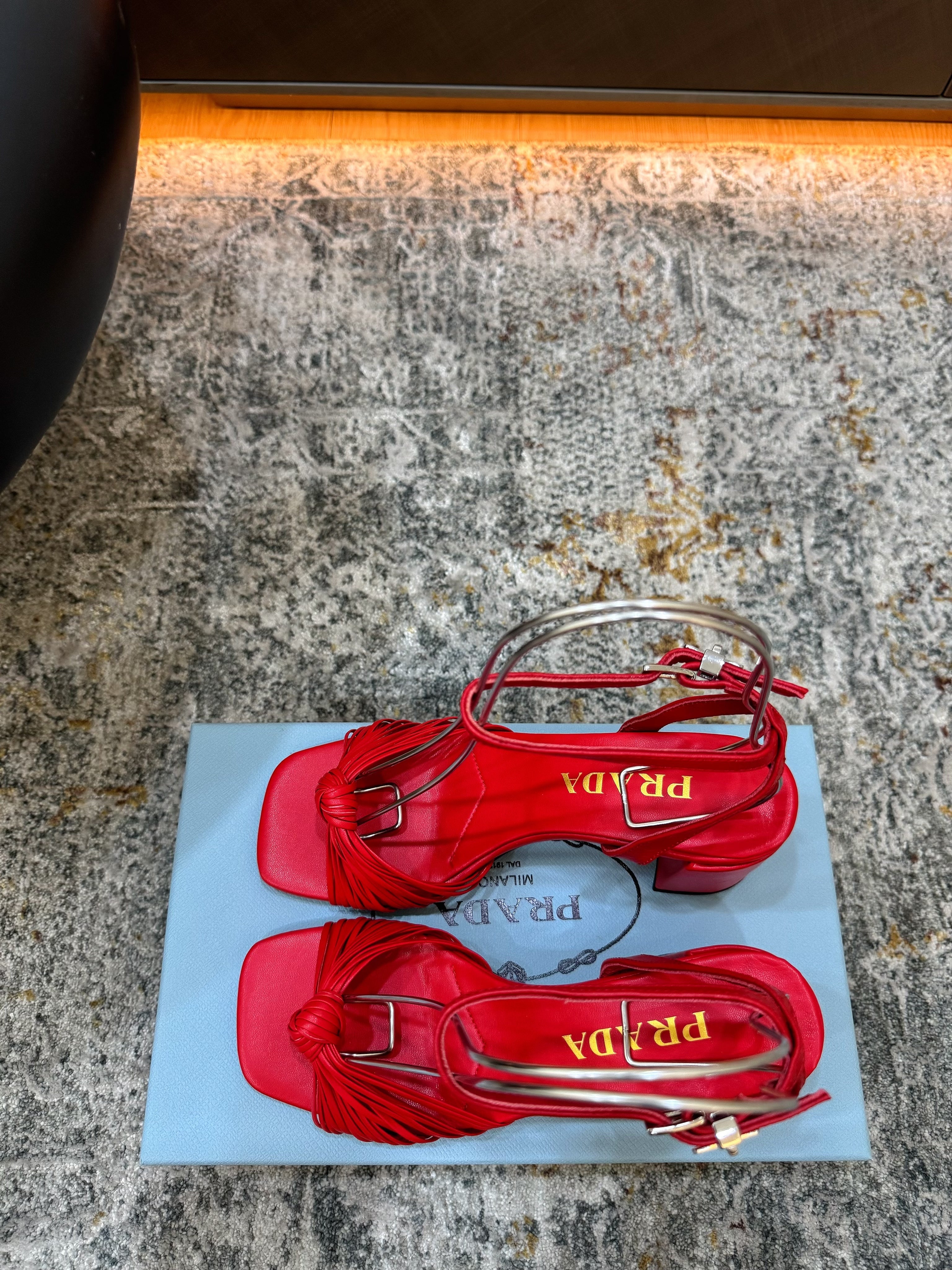 Prada Heeled Sandals 7cm Red Leather 804102
