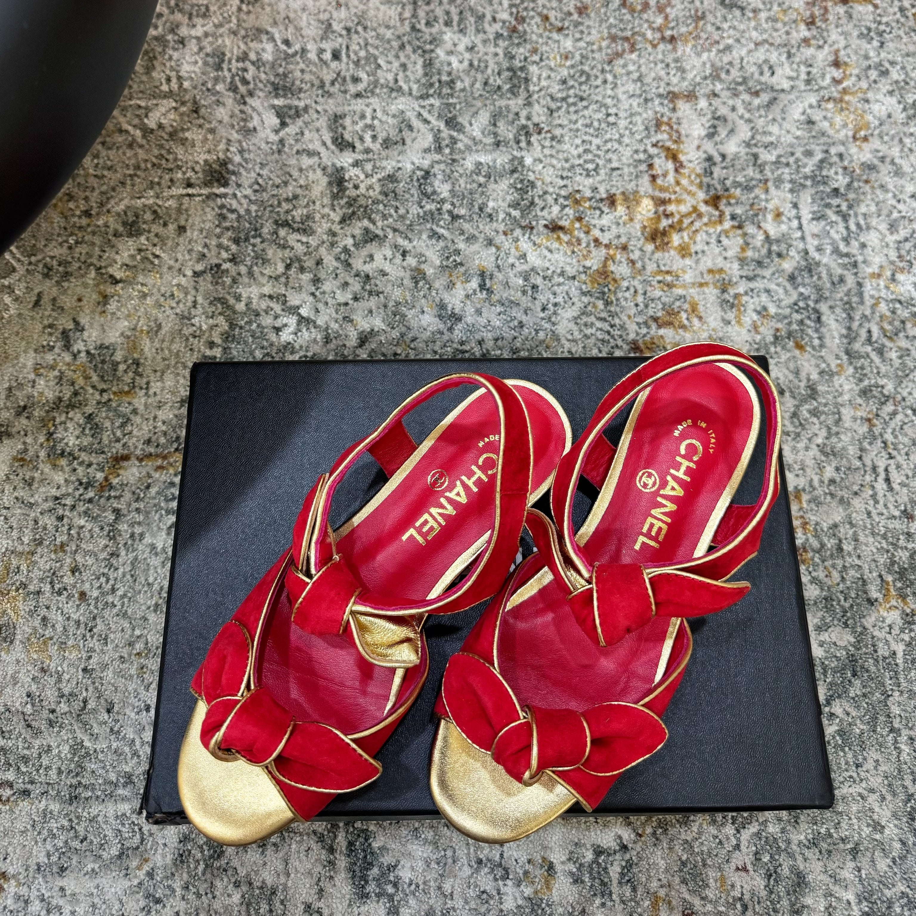 CC Double Bow Sandal 2cm Red Sheepskin 804020