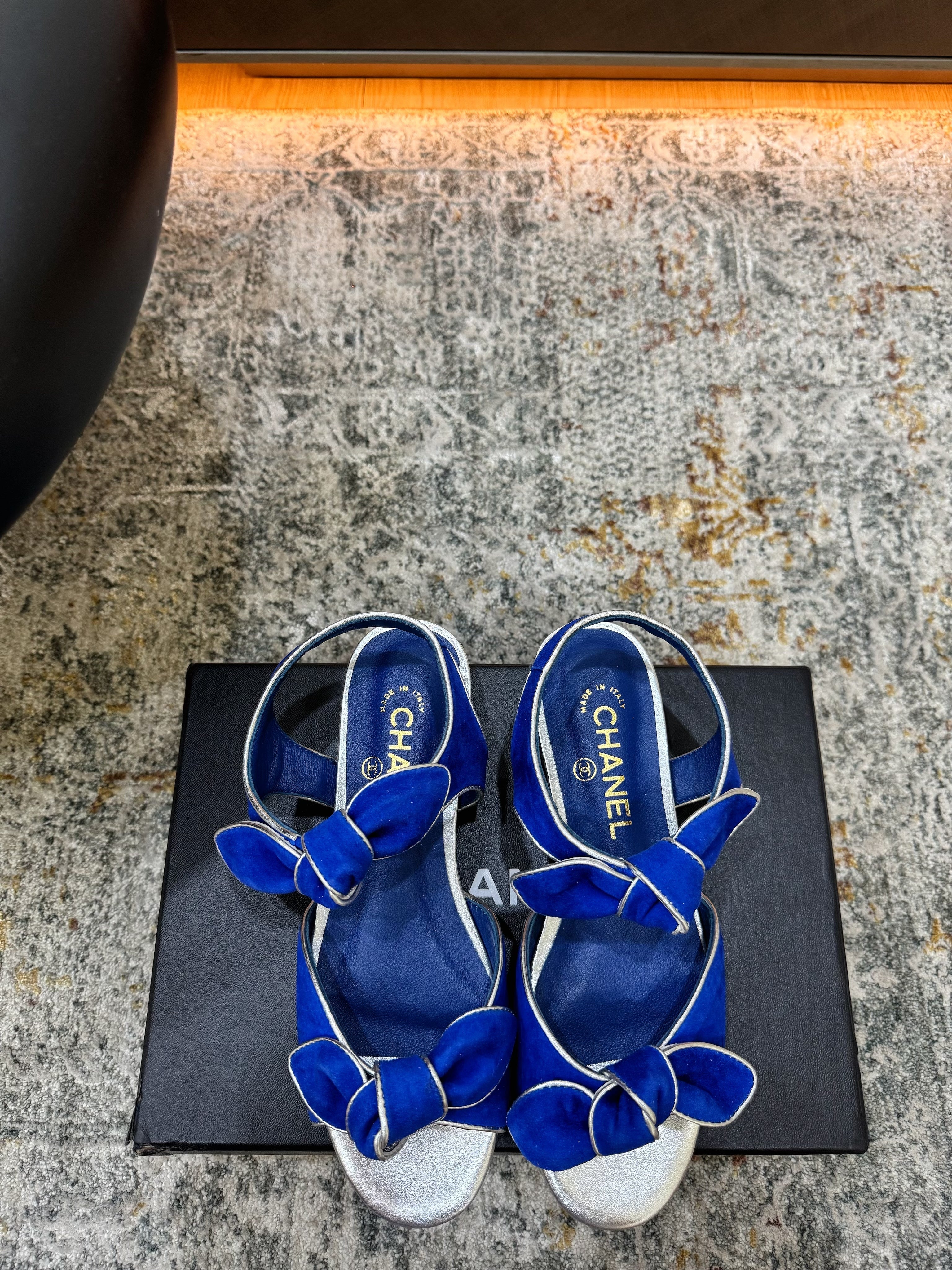 CC Double Bow Sandal 2cm Blue Sheepskin 804021
