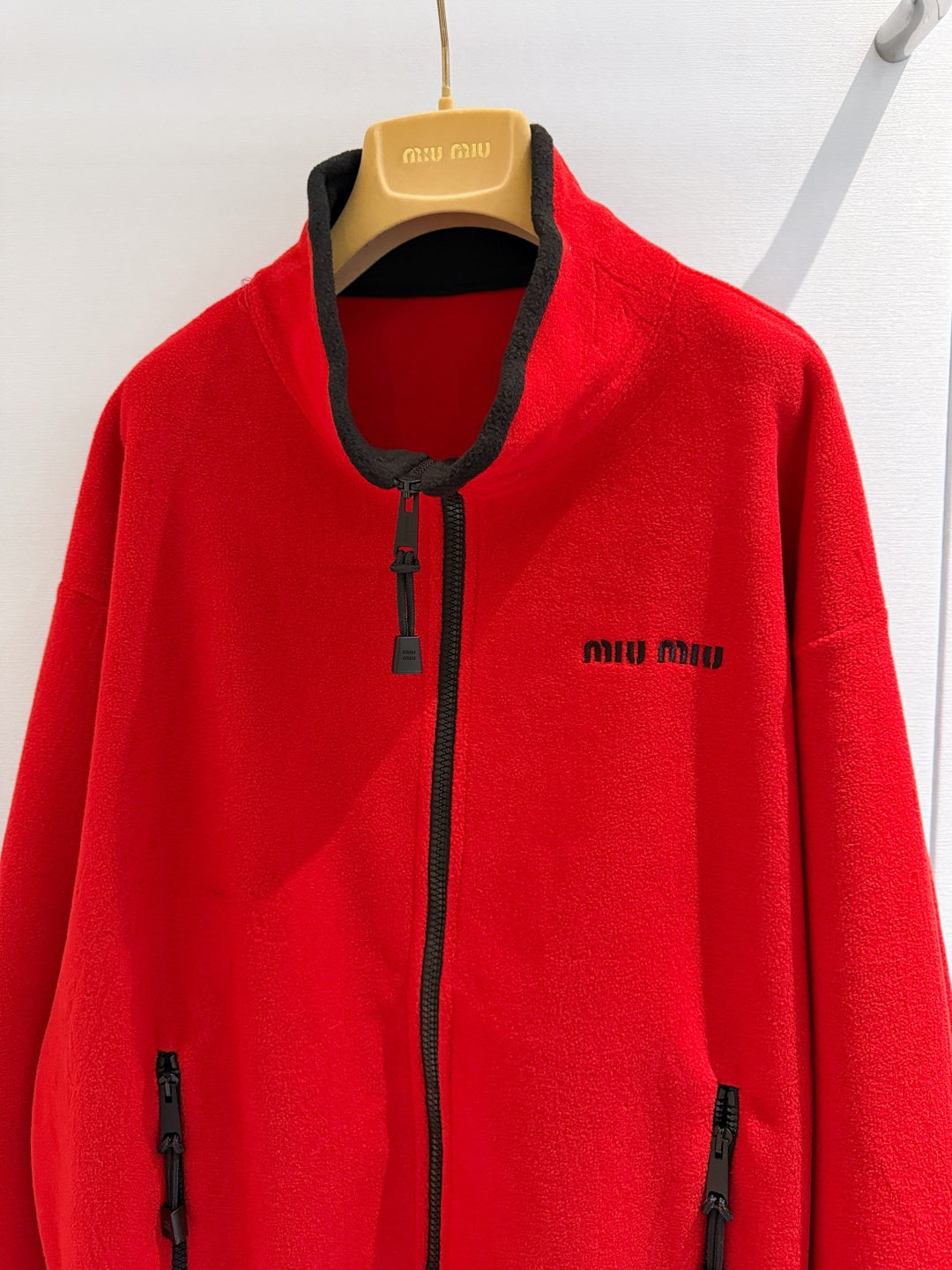 Miu 26s Stand-Collar Coat Red Cotton 418749