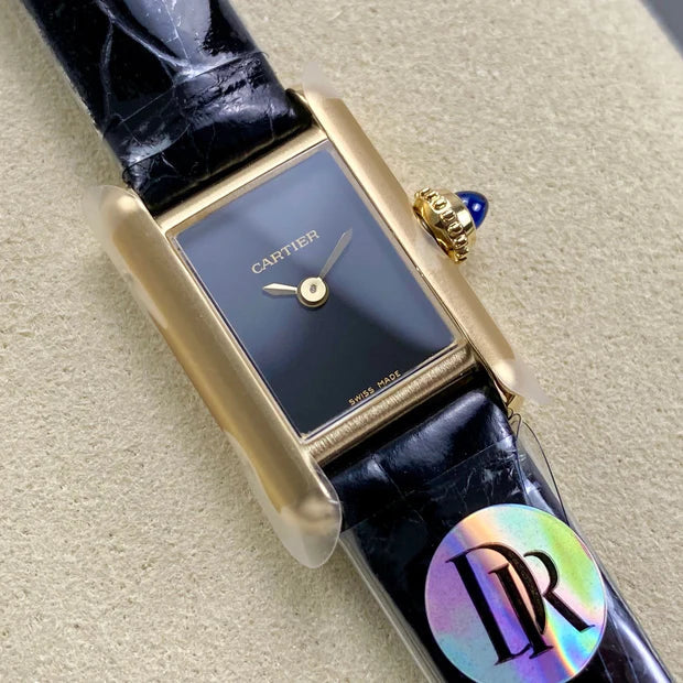 Cartier Tank 24mm Black Dial Gold Case Leather