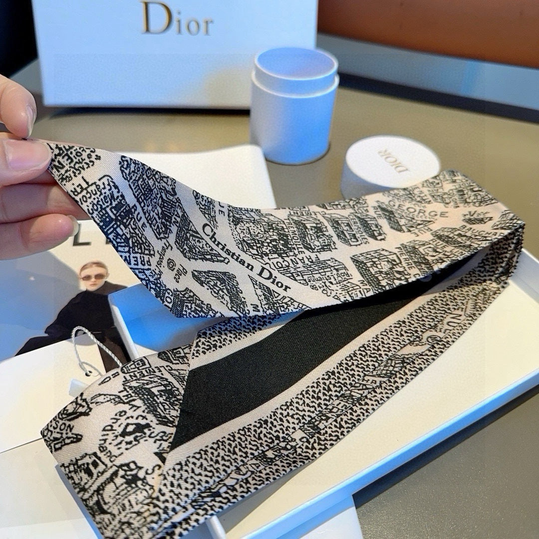 CD Twilly Mini Scarf 105cm Black Mulberry Silk 976498