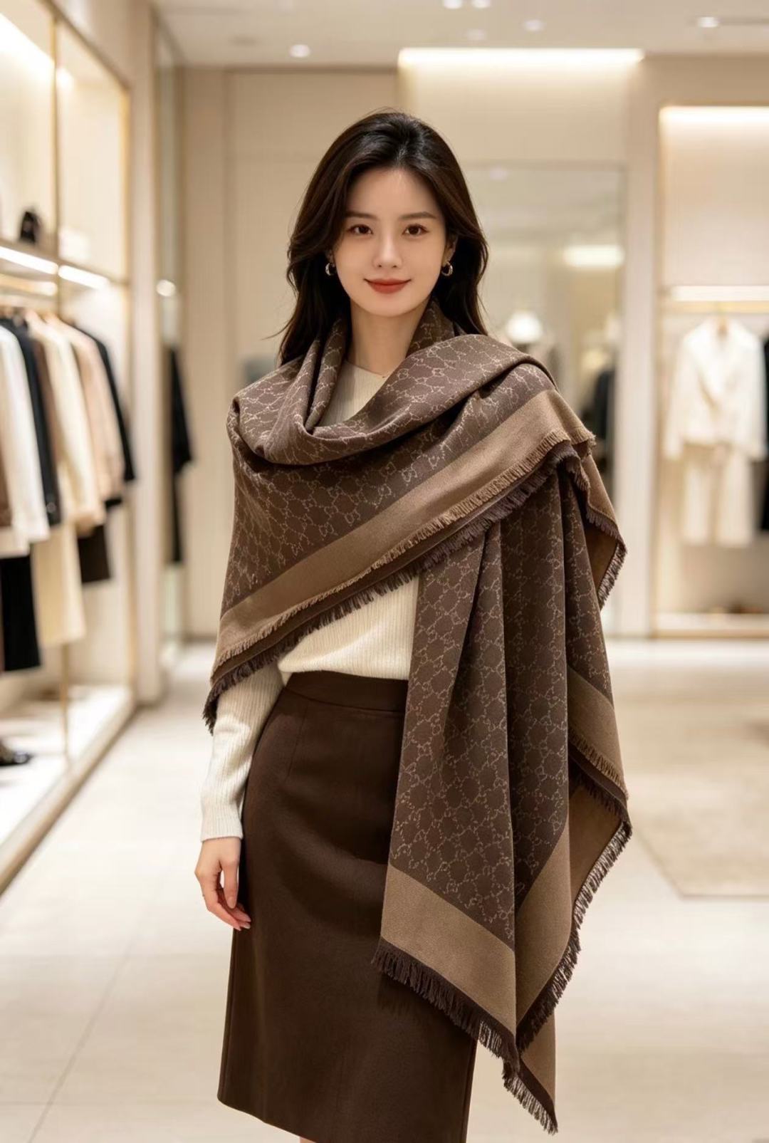 GG 26s Scarf 140 In Cashmere And Silk 521950