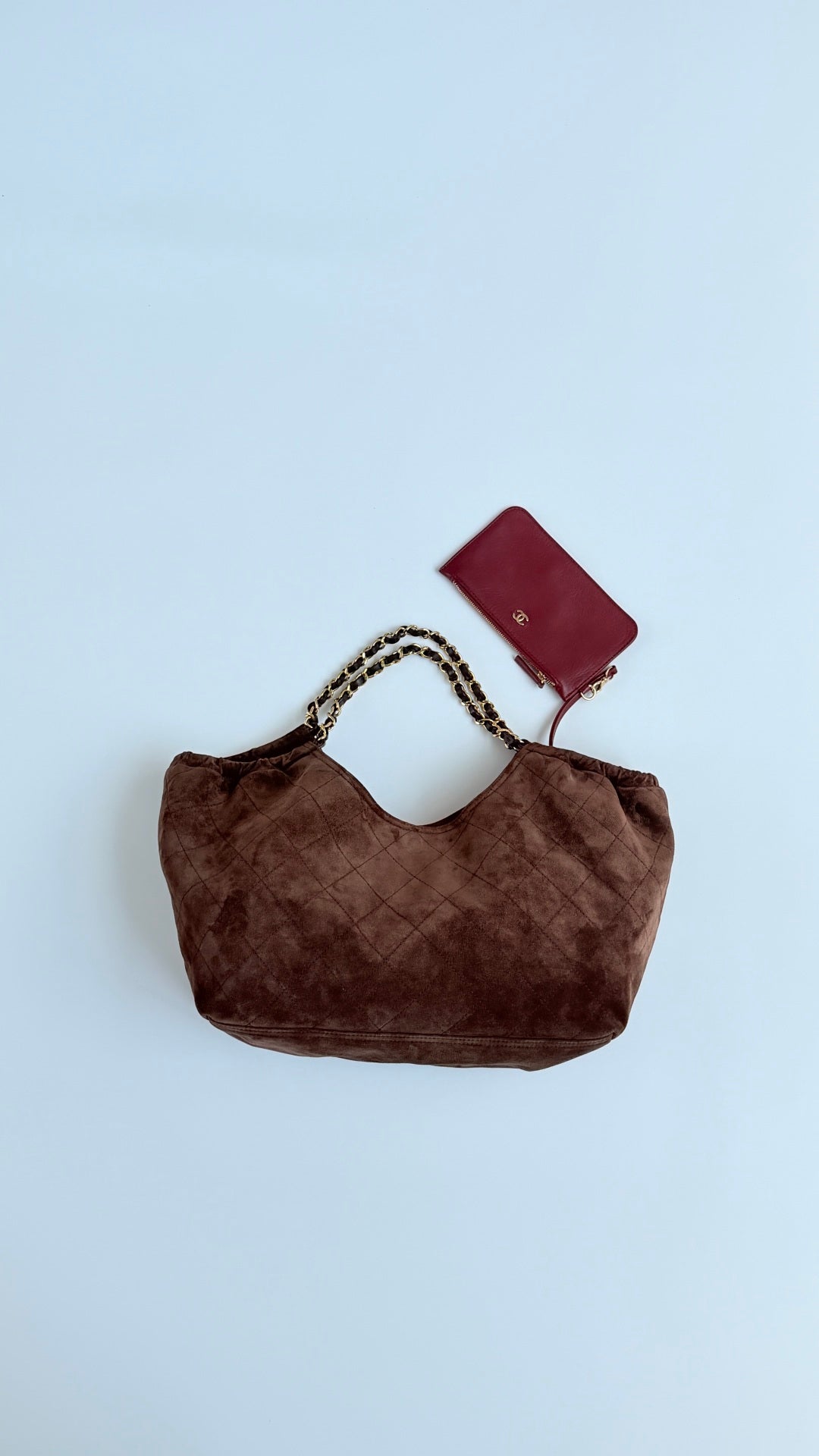 CC 26s Cabas Hobo Brown Suede With Burgundy Pouch