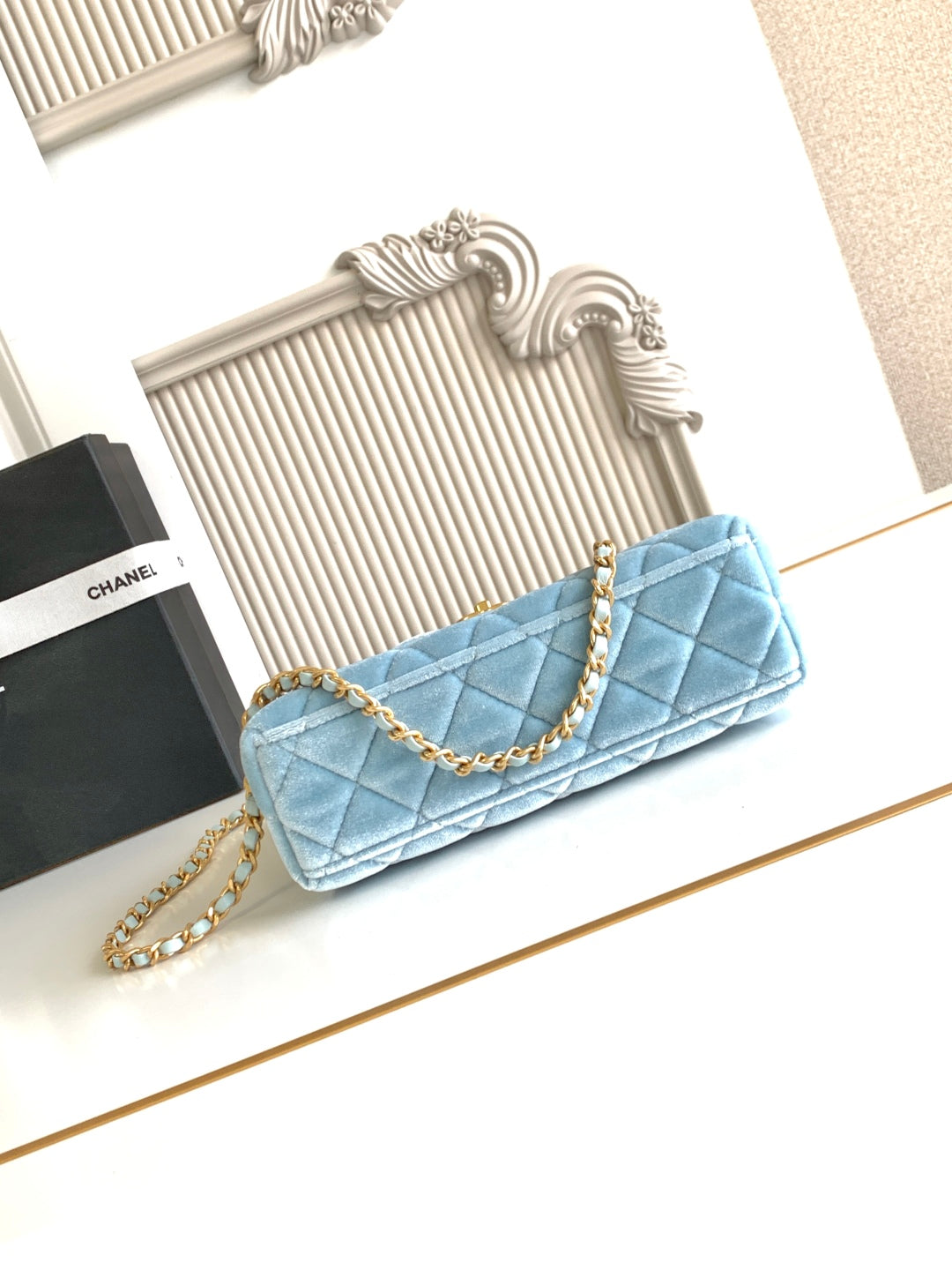 CC 24A Nano 19cm kelly shopping bag light blue velvet