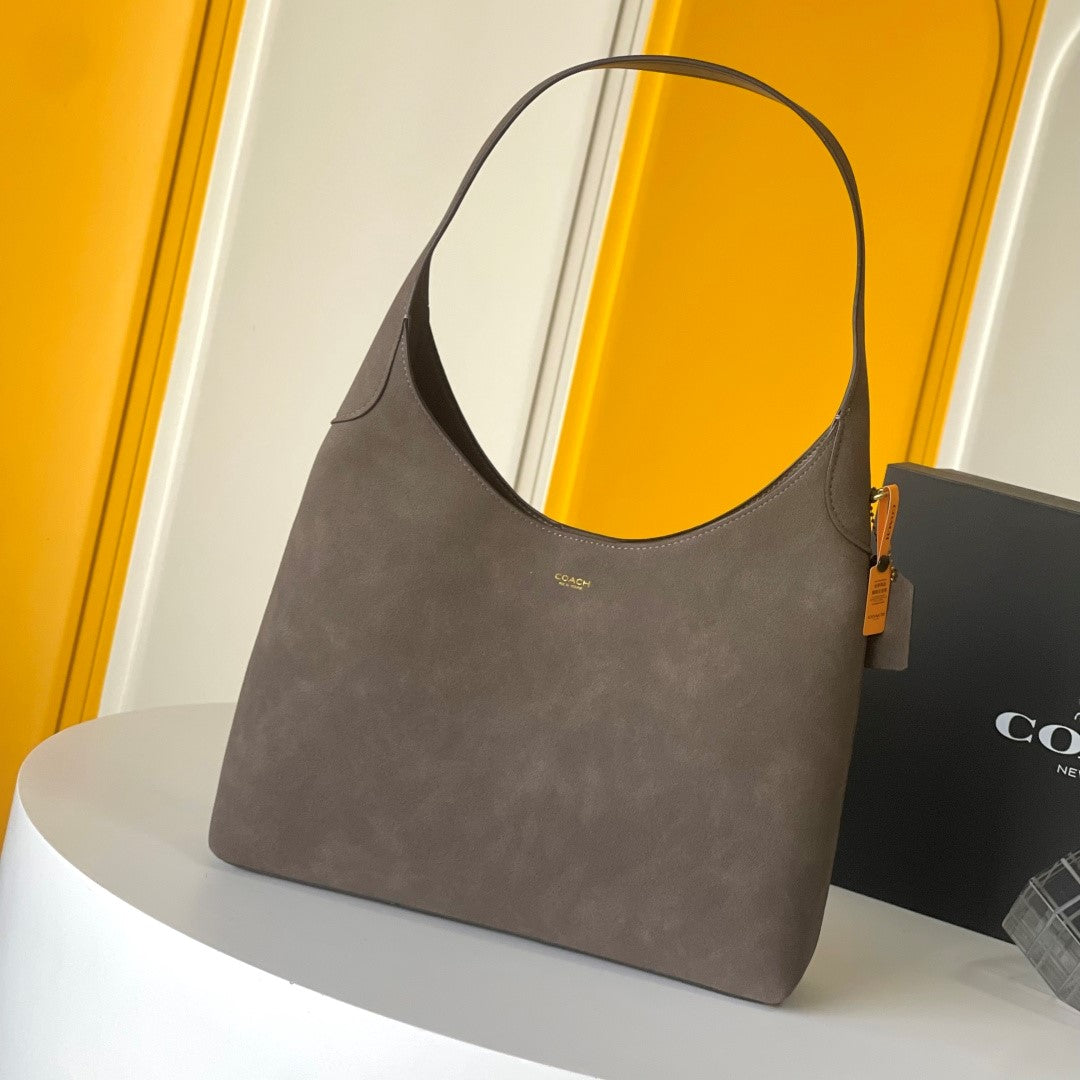 Coach Brooklyn Shoulder Bag 34cm Taupe Suede