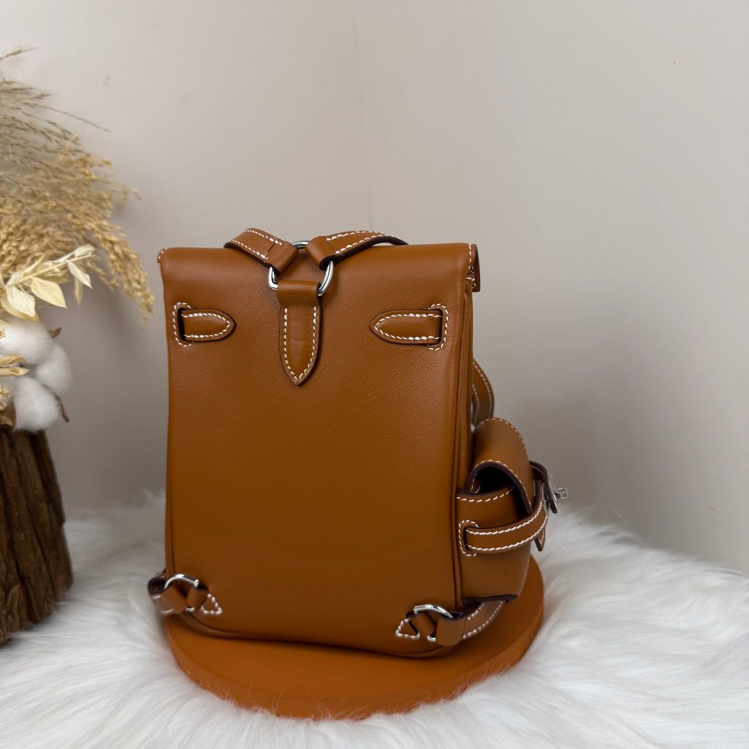 HM Kelly Jump Backpack Brown Cowhide Sliver Hardware 270050