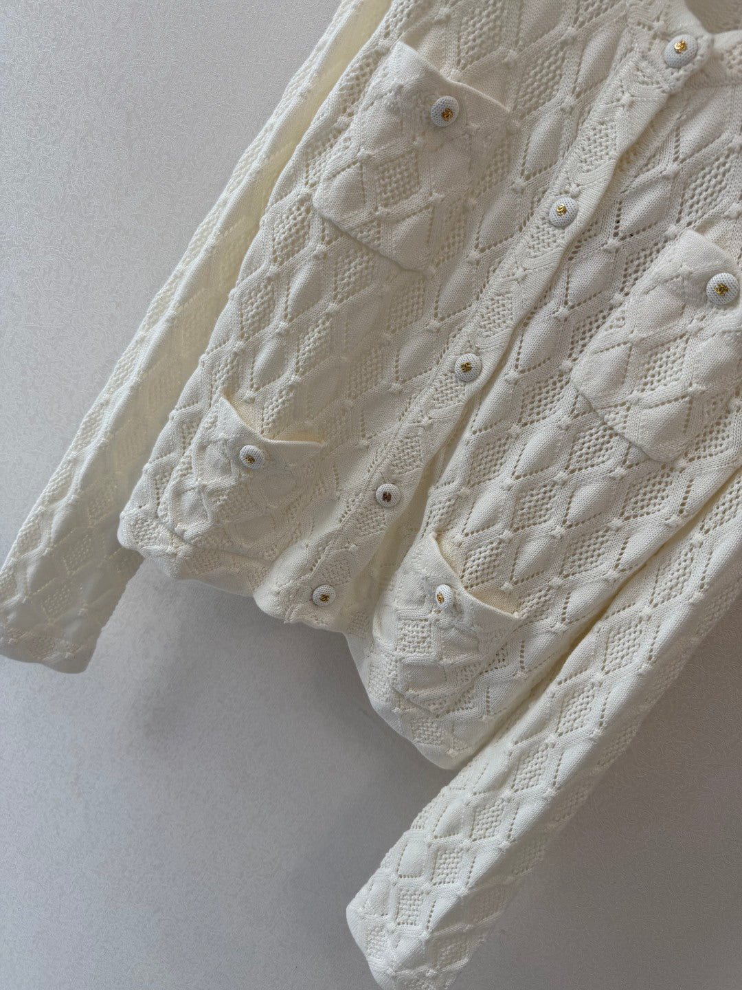 CC 26s Diamond Pattern Knit Cardigan Cream Wool Cotton 423141