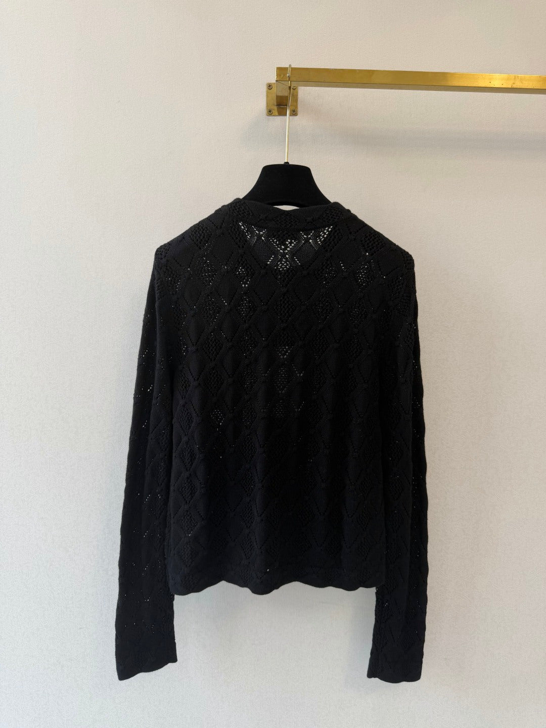 CC 26s Diamond Pattern Knit Cardigan Black Wool Cotton 423142