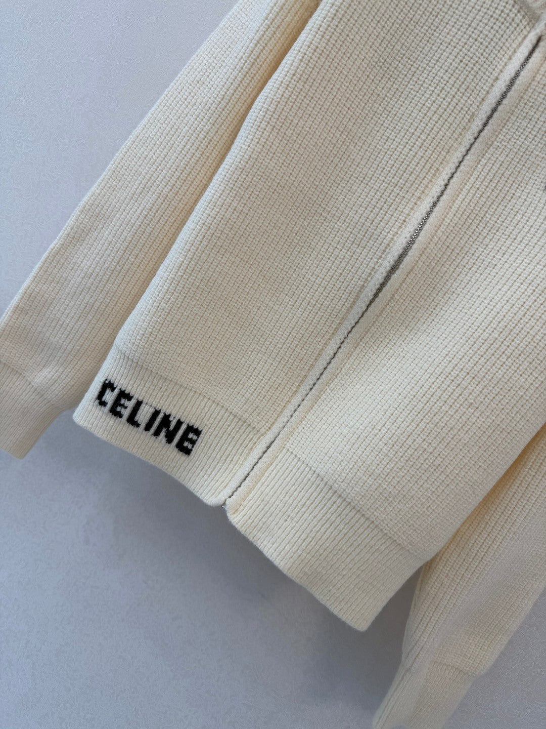 Celine 26s Turtleneck Knit Cardigan Ivory Wool 423144