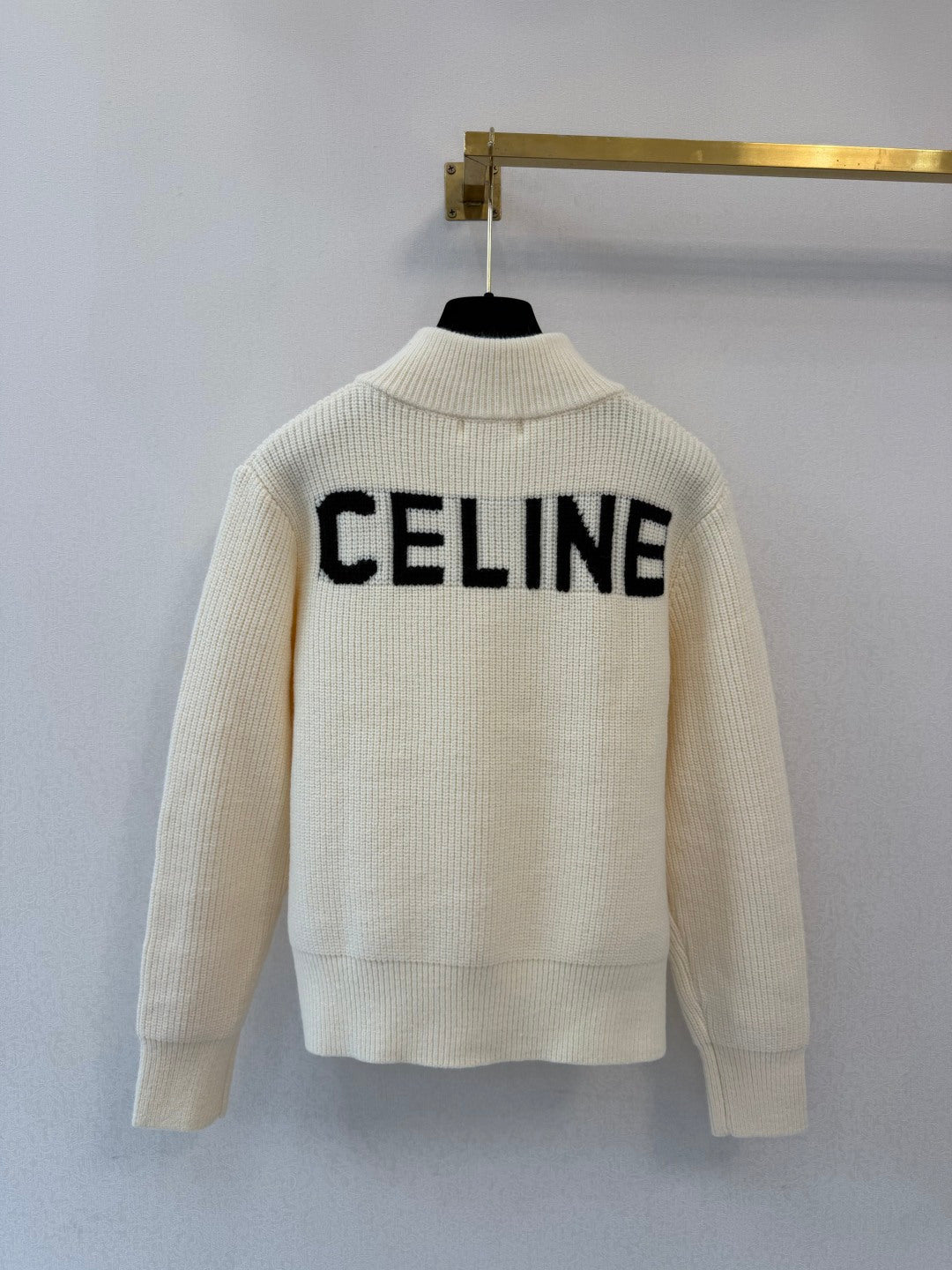 Celine 26s Turtleneck Knit Cardigan Ivory Wool 423144