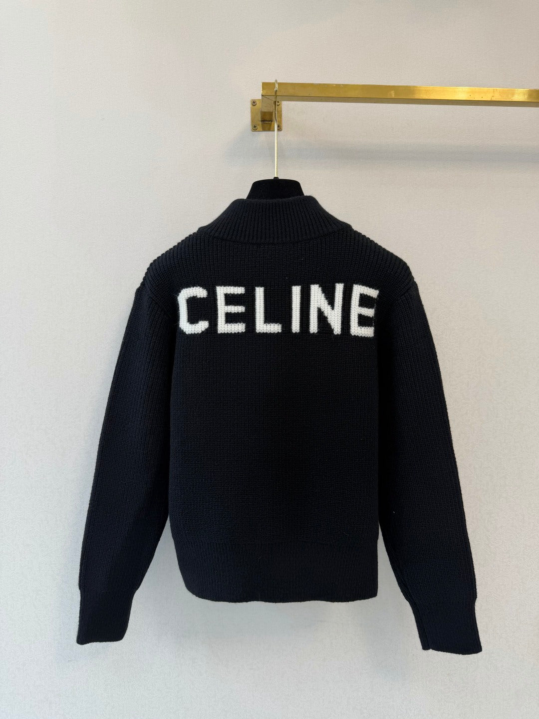 Celine 26s Zippered Long-Sleeved Cardigan Black Cotton Wool 424814