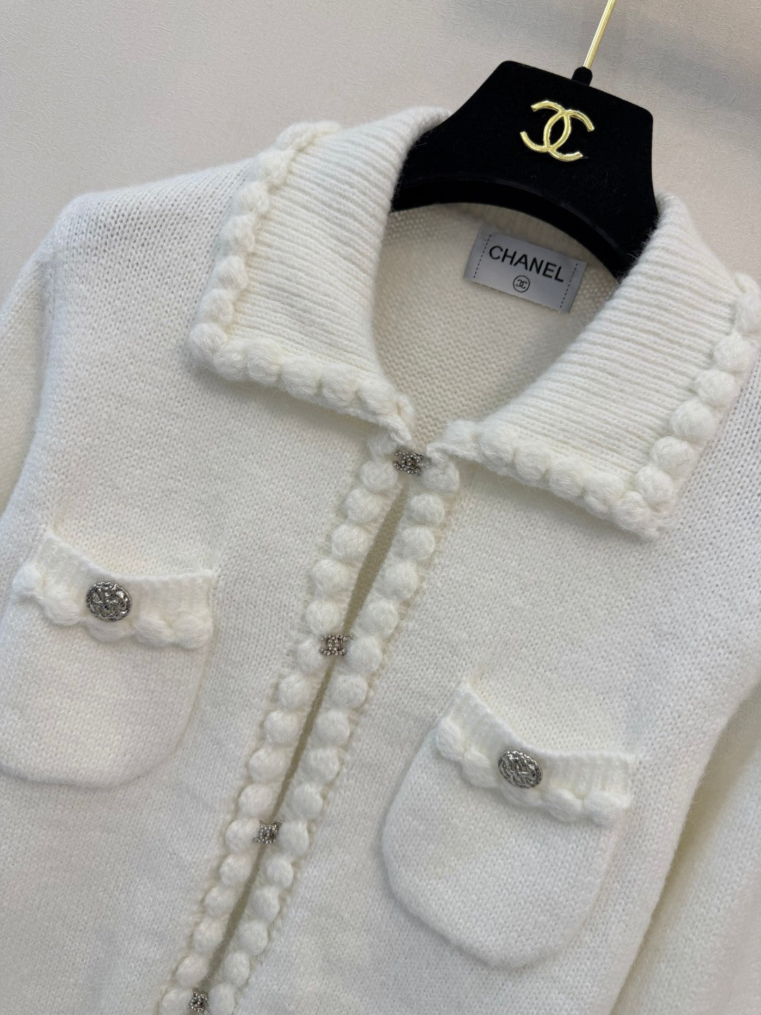 CC Braided Trim Knit Jacket White Wool 423146