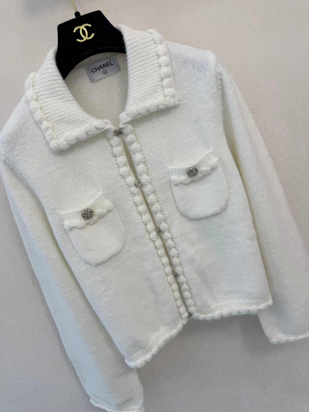 CC Braided Trim Knit Jacket White Wool 423146