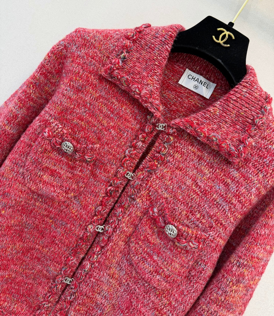 CC Braided Trim Knit Jacket Hot Pink Wool 423147