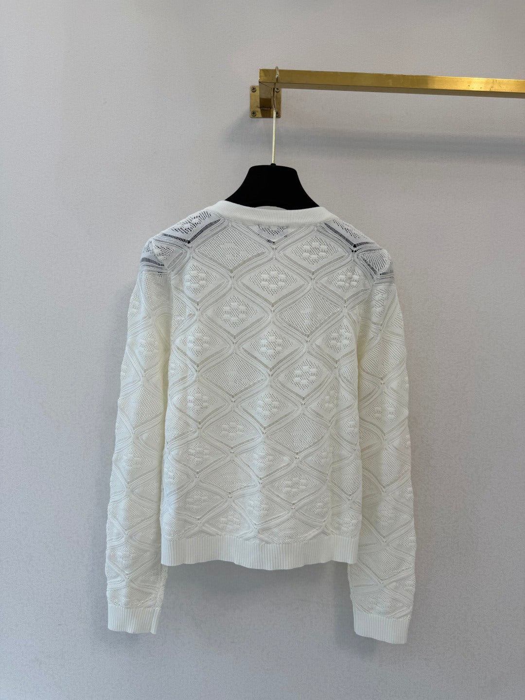 CC 26s Diamond Pattern Pointelle Cardigan White Wool 423113