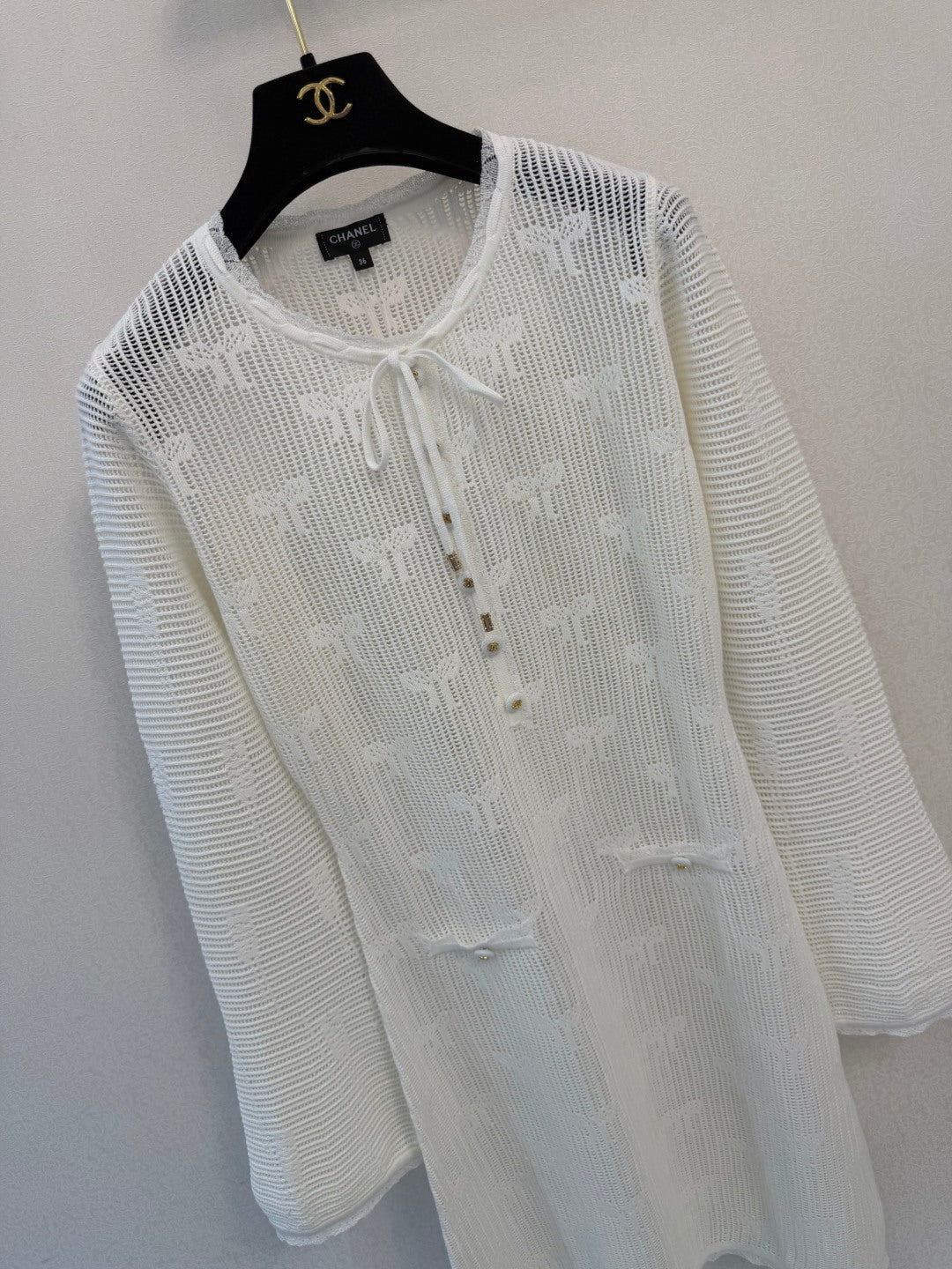 CC 26s Round Neck Long Sleeve Dress White Cotton Silk Tencel 424816