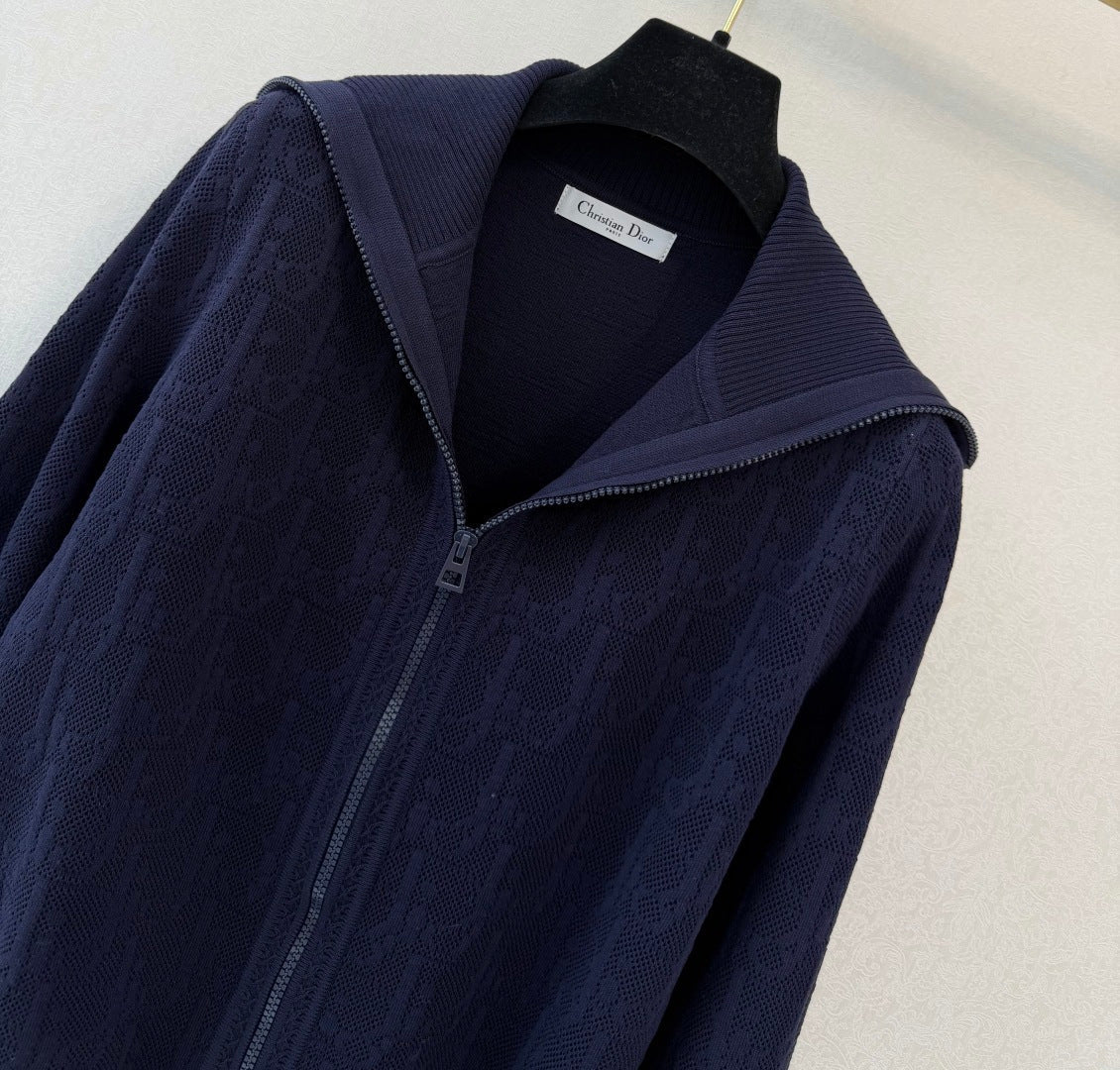 CD 26s Set Double-Zip Collar Cardigan+ Long Pant Navy Blue Tencel 424797