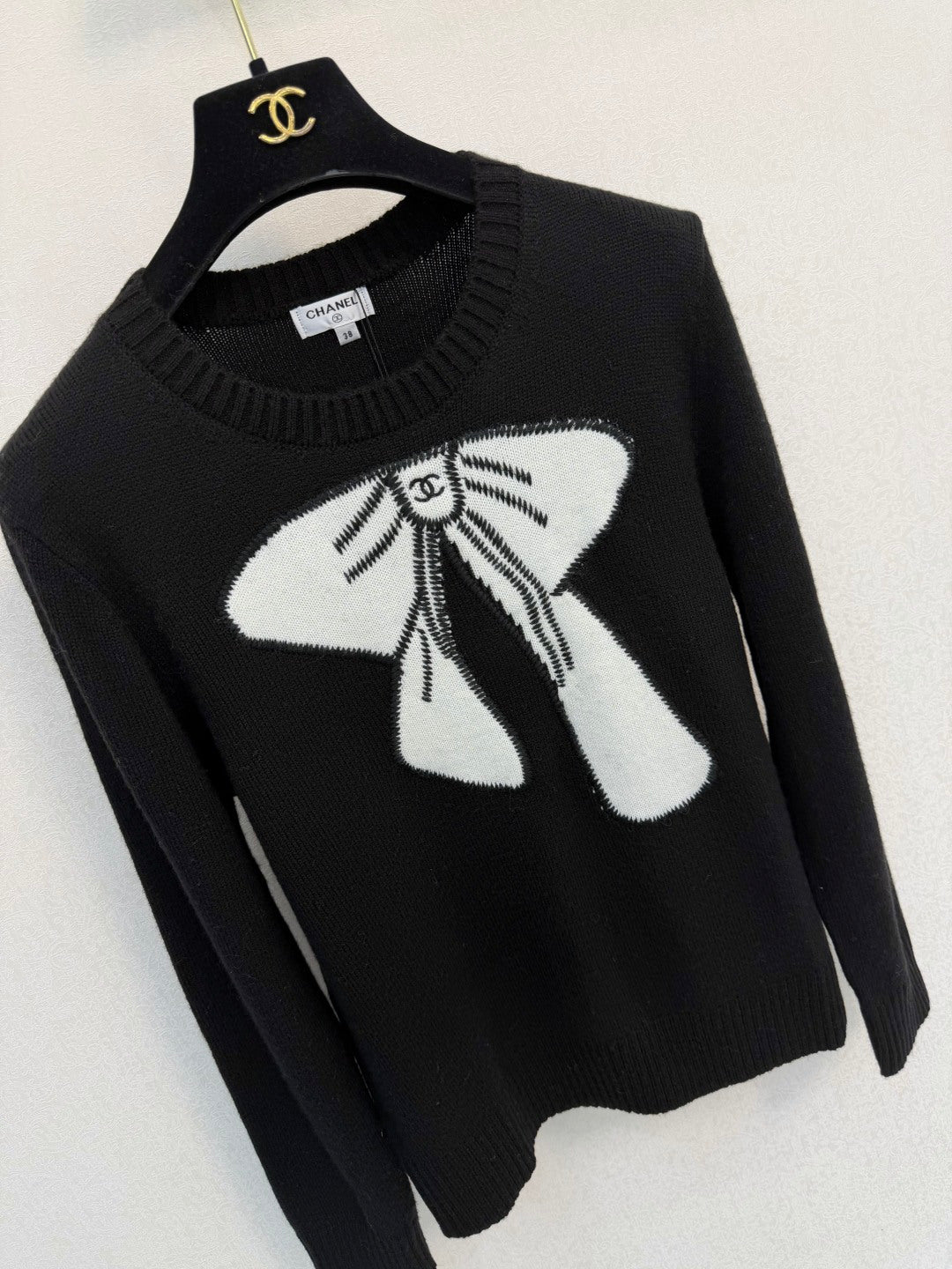 CC 26s Crew Neck Long-Sleeved Top Black Wool 424802