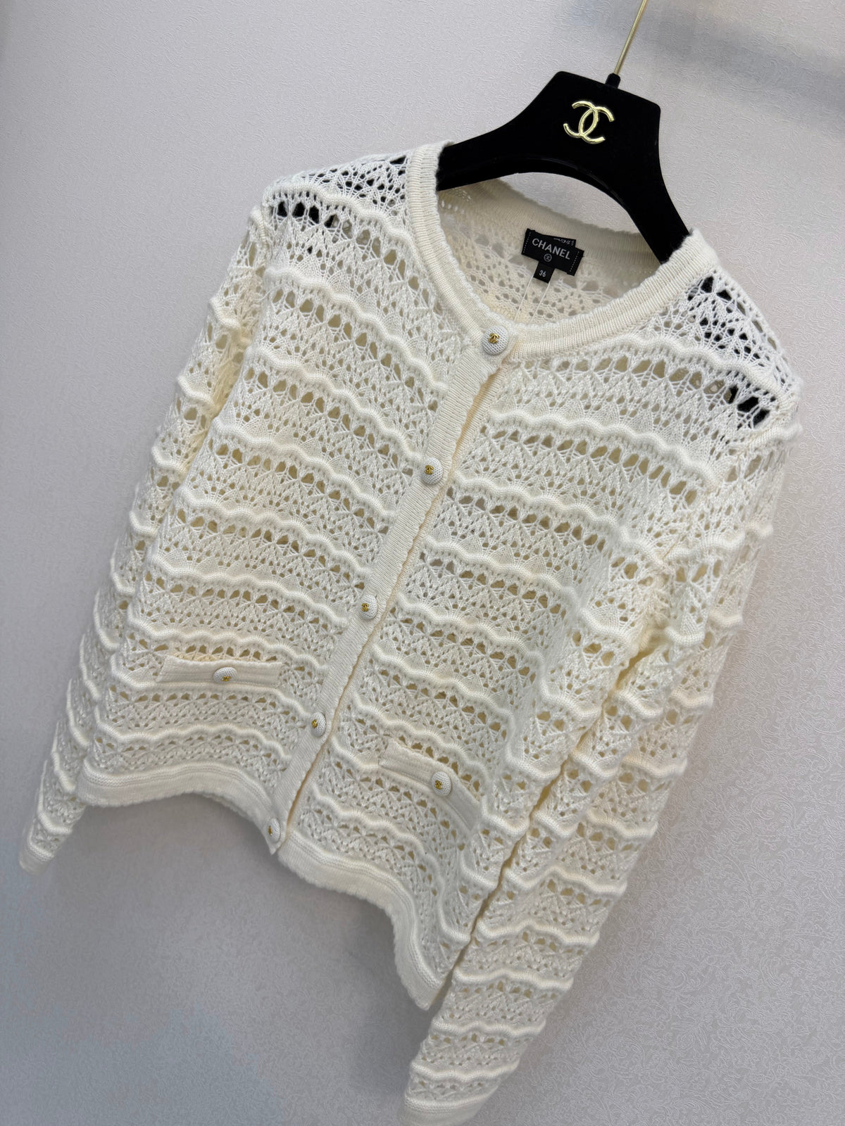 Chanel 26s Twinset Open-Knit Cardigan Camisole White 429796
