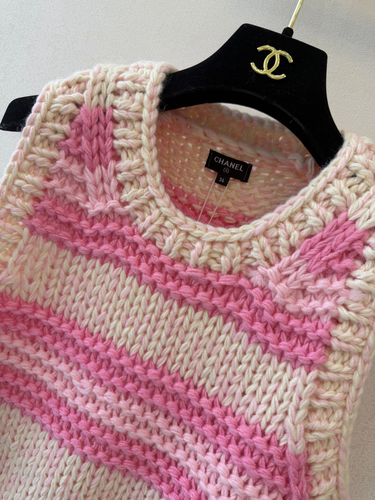 Chanel 26s Knit Vest Striped Pink Beige Cashmere 654321
